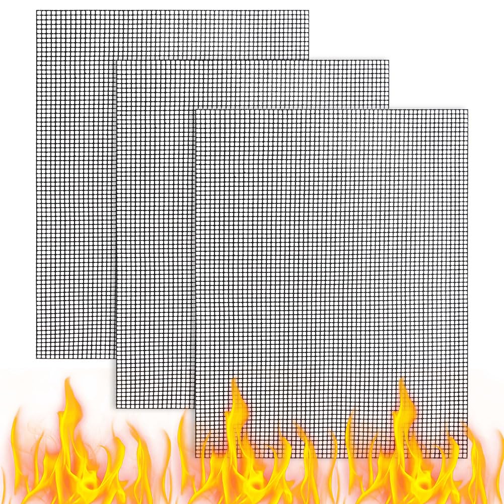 AYESY BBQ Grill Mesh Mat, 3PCS Non-Stick Reusable BBQ Grill Mats 33x40cm
