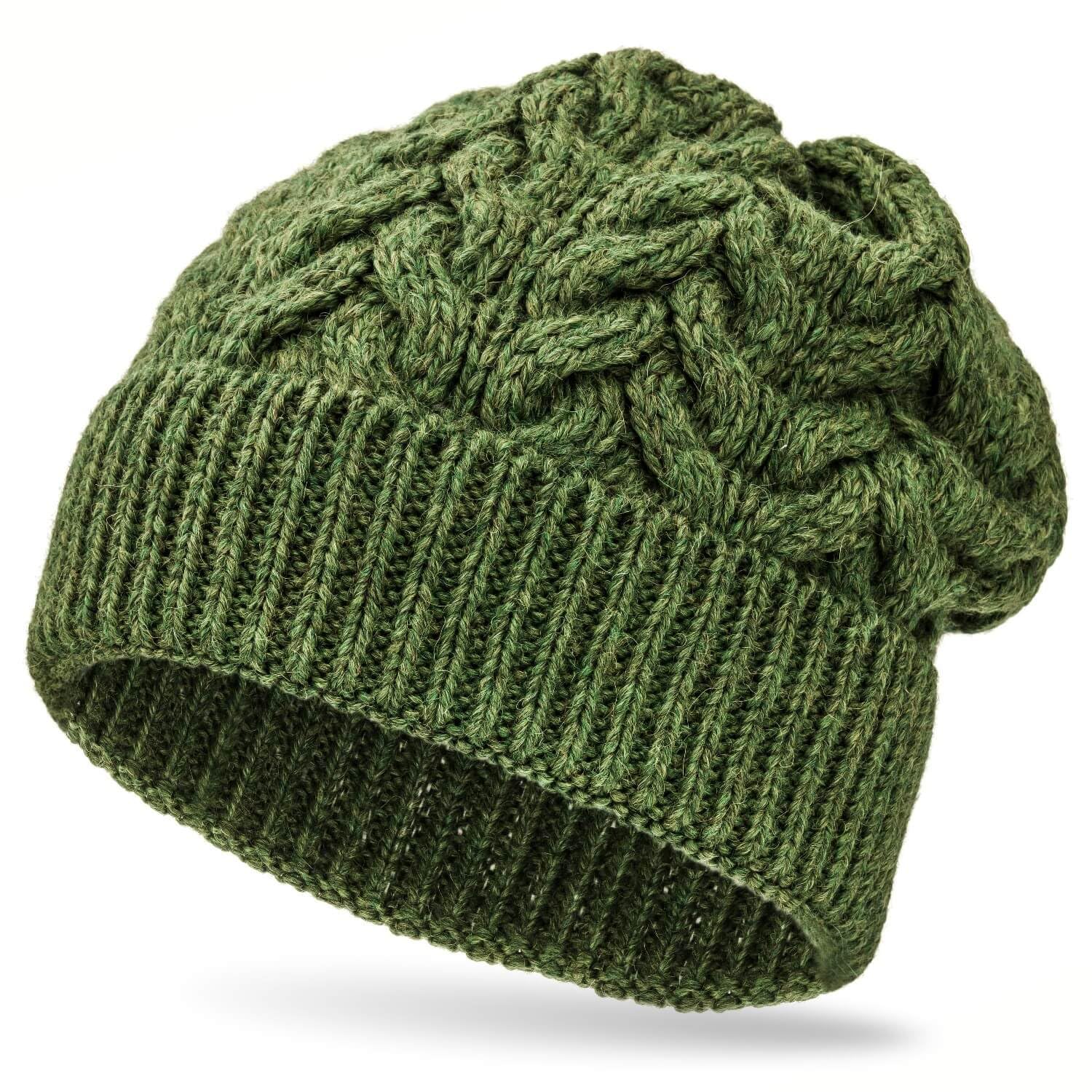 HANSA-FARM | Gorro de alpaca suave para mujer y hombre de 100% lana de alpaca en +8 colores - Gorro de punto de invierno de alta calidad/gorro de lana, Verde Medio HF285, Talla única