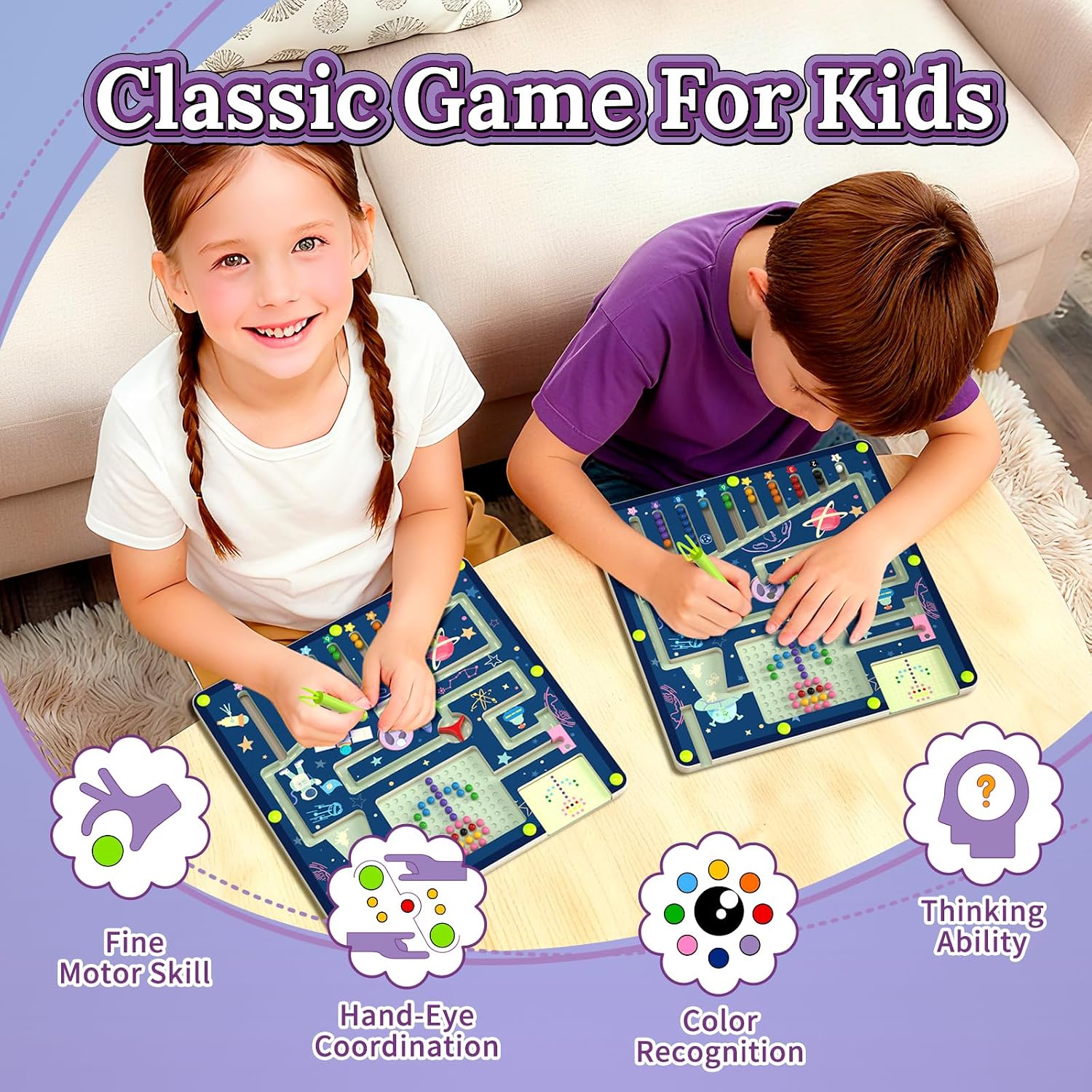 LOVELAND Magnetic Color and Number Space Maze Level 3– Montessori Wooden Puzzle Toy for Toddlers, Preschool Learning Activity for Fine Motor Skills, Educational Gift for Kids Ages 3+