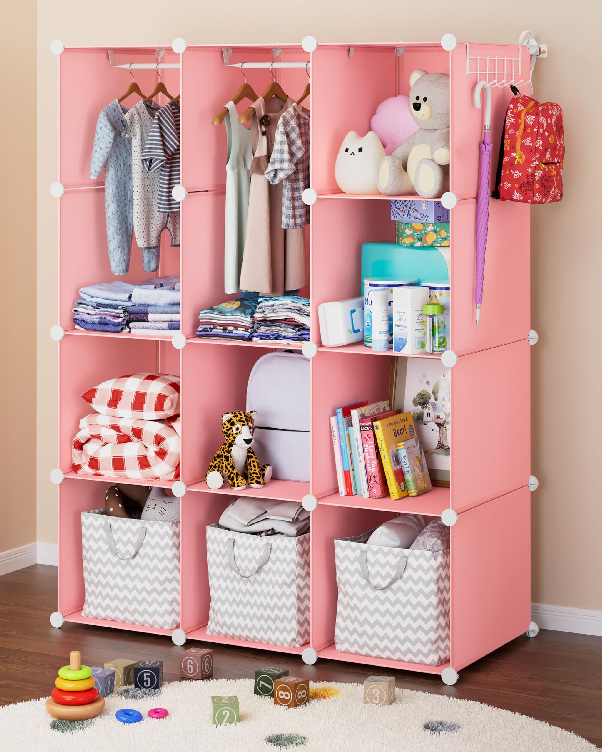 CUBEDIY Baby Closet Organizer for Nursery - Durable Baby Wardrobe Armoire for Closet - Customizable Dresser Shelves - Waterproof Shelf Clothes