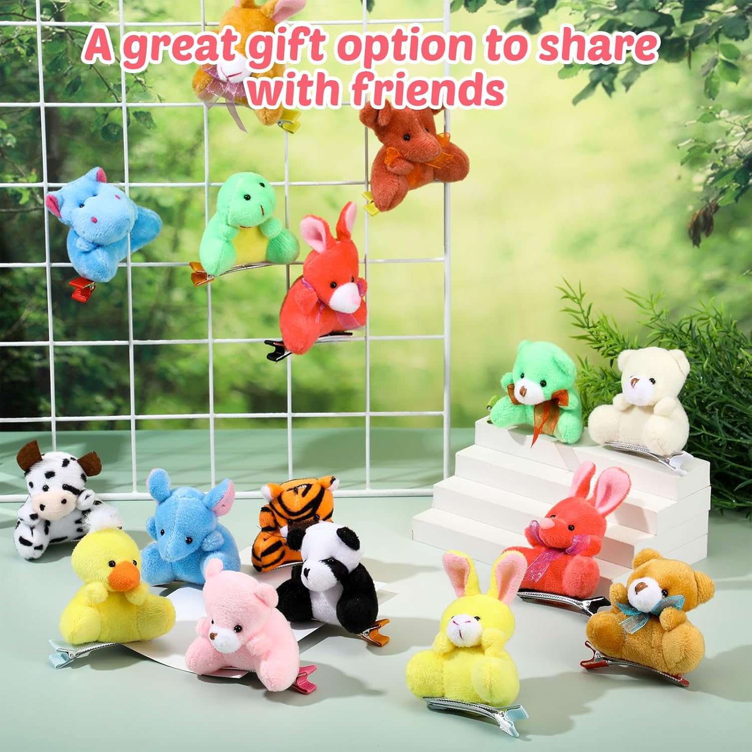 30 Pcs Plush Animal Hair Clips Rave Trinkets for Festival Valentines Gift Goodie Bags No Candy Treat Cute Small Animals Plush Hairpins Funny Hair Accessories for Women Rave Party