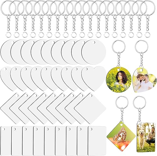 Productos de llaveros de sublimación, 108 piezas en blanco de sublimación a granel con 36 piezas de transferencia de calor de doble cara sublimación
