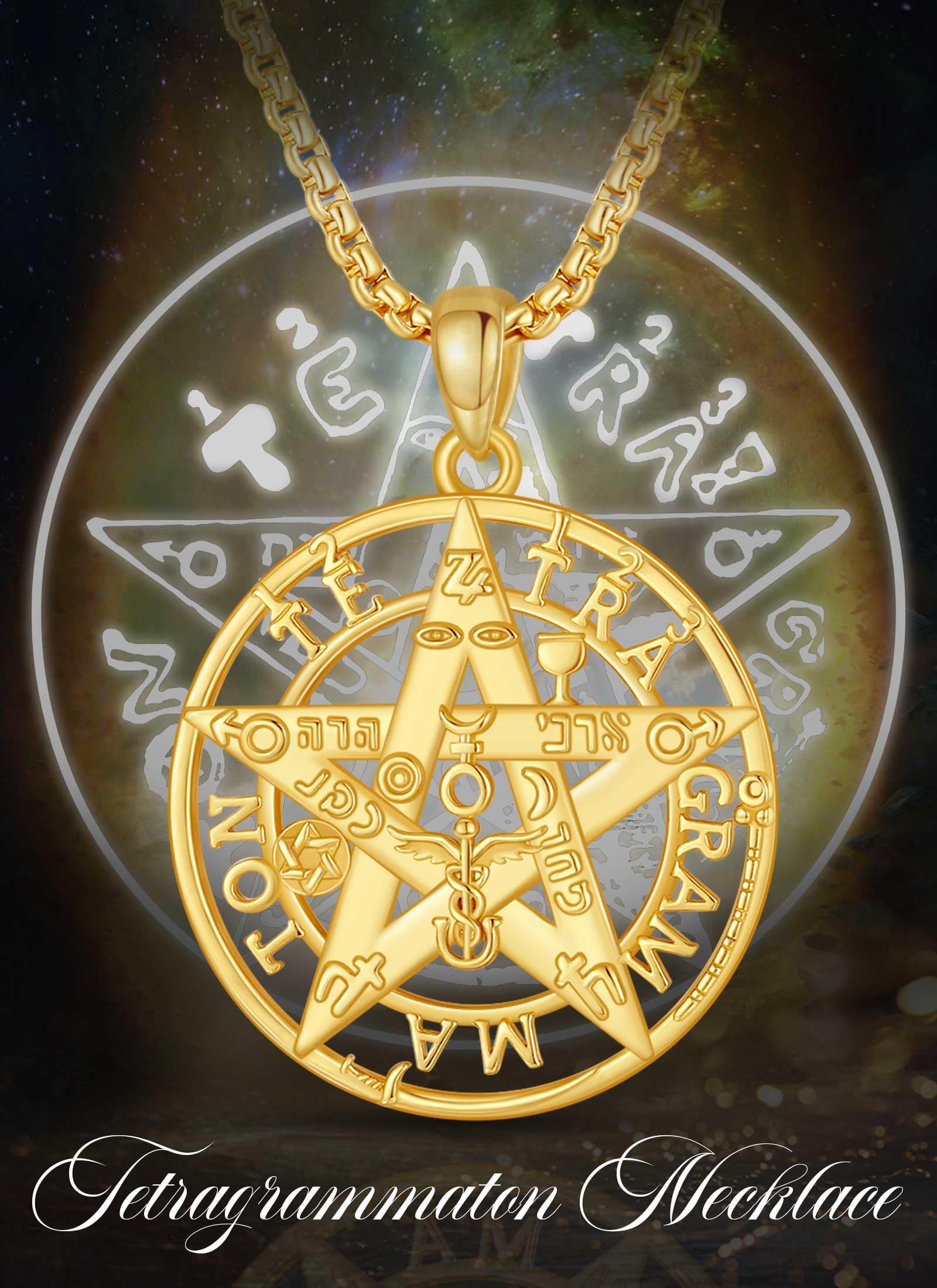 CELESTIA Collana con Ciondolo Pentacolo Argento 925 Donna Uomo Tetragrammaton Amuleti e Talismani Protezione Gioielli Wicca con Catena 61cm