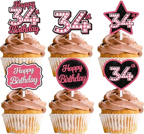 18 piezas de cupcakes de postre con purpurina rosa con 34 letras Let's Glow Crazy Party Theme Party Suministros de decoración para niñas y damas,