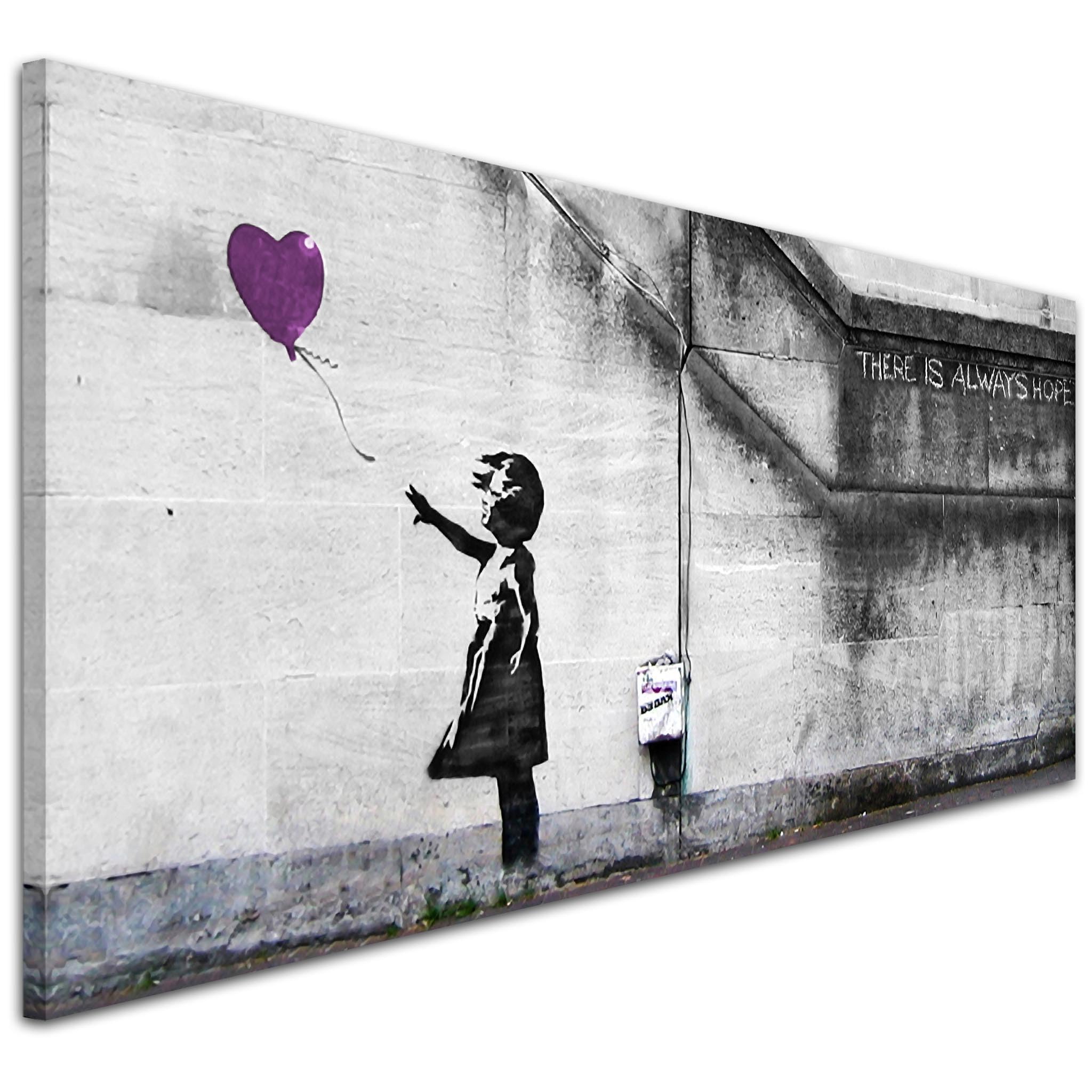 Wallfillers Modern Plum Canvas Art of Banksy Balloon Girl - 1224-118x49cm