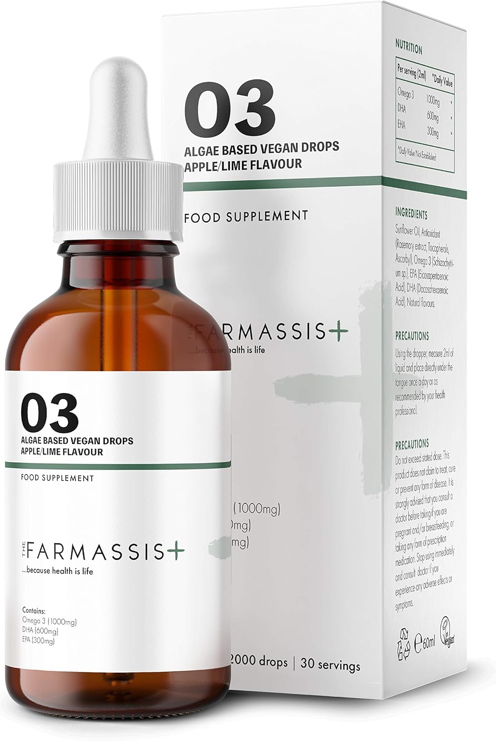 Farmassis+ Omega 3 Liquid Supplement Drops Apple/Citrus Flavour