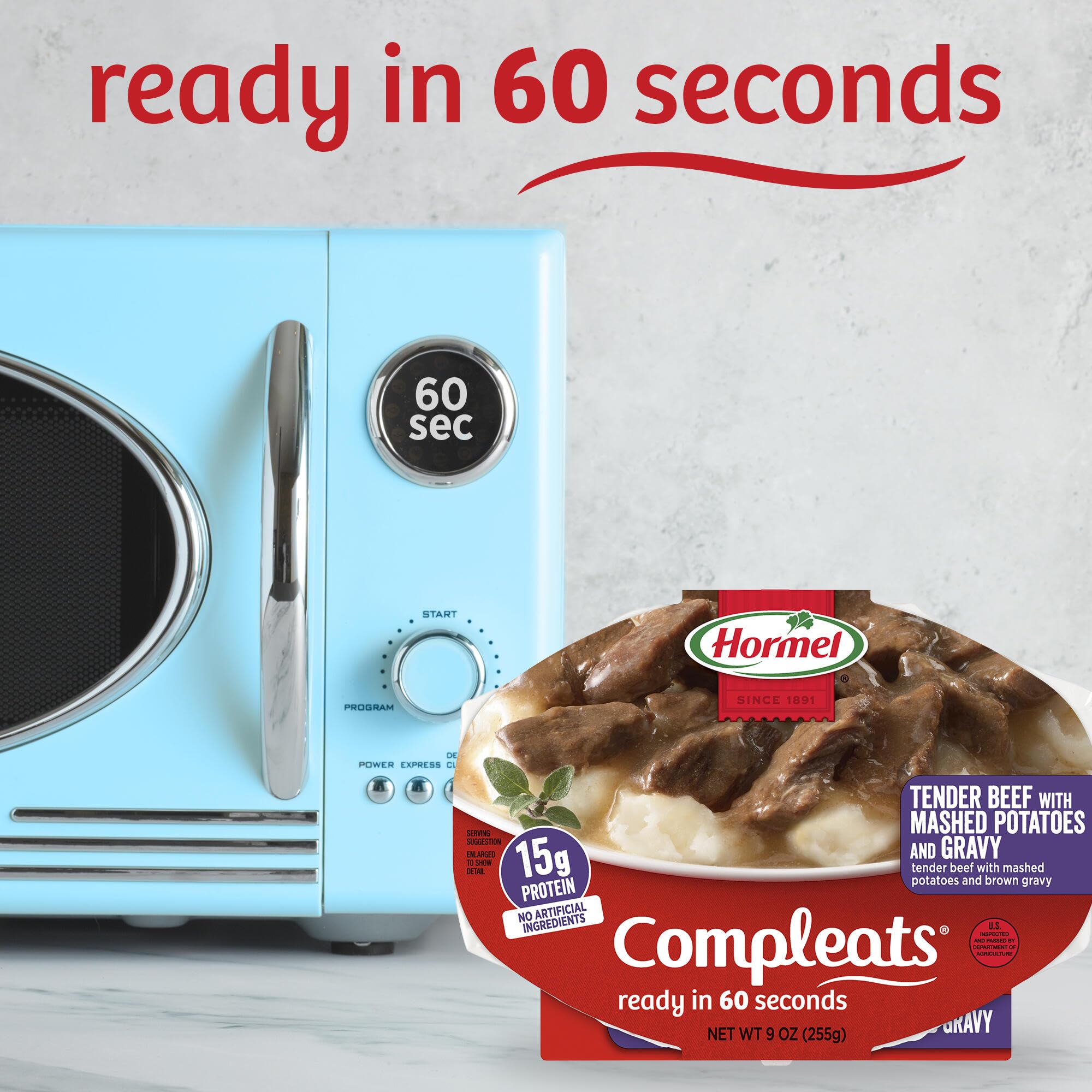 HORMEL COMPLEATS Tender Beef With Mashed Potatoes & Gravy Microwave Tray, 9 oz. (6 Pack)