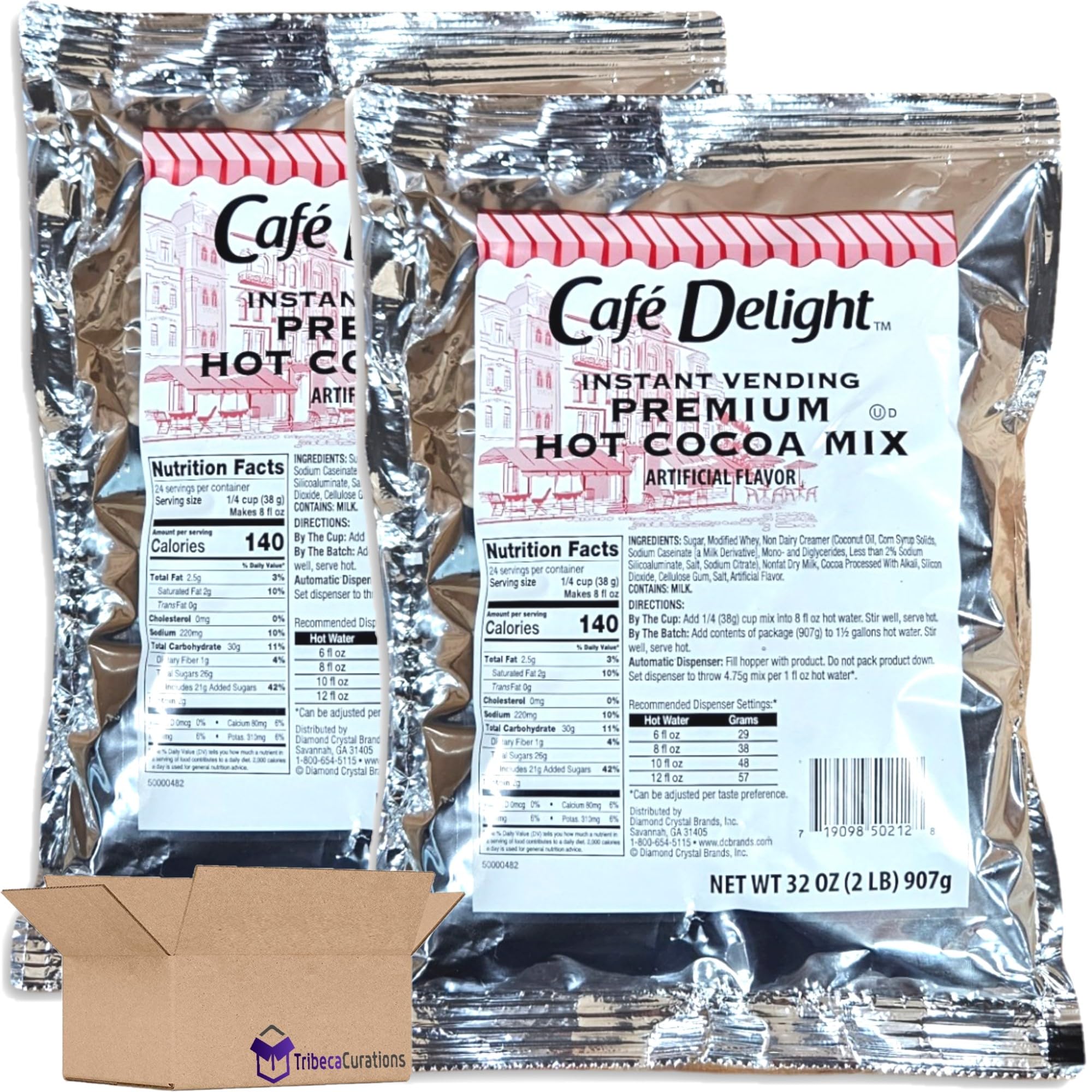 Cafe Delight Instant Vending Premium Hot Cocoa Mix Value Pack | Bundled by Tribeca Curations | 32 Ounce | Pack of (2-Pack)