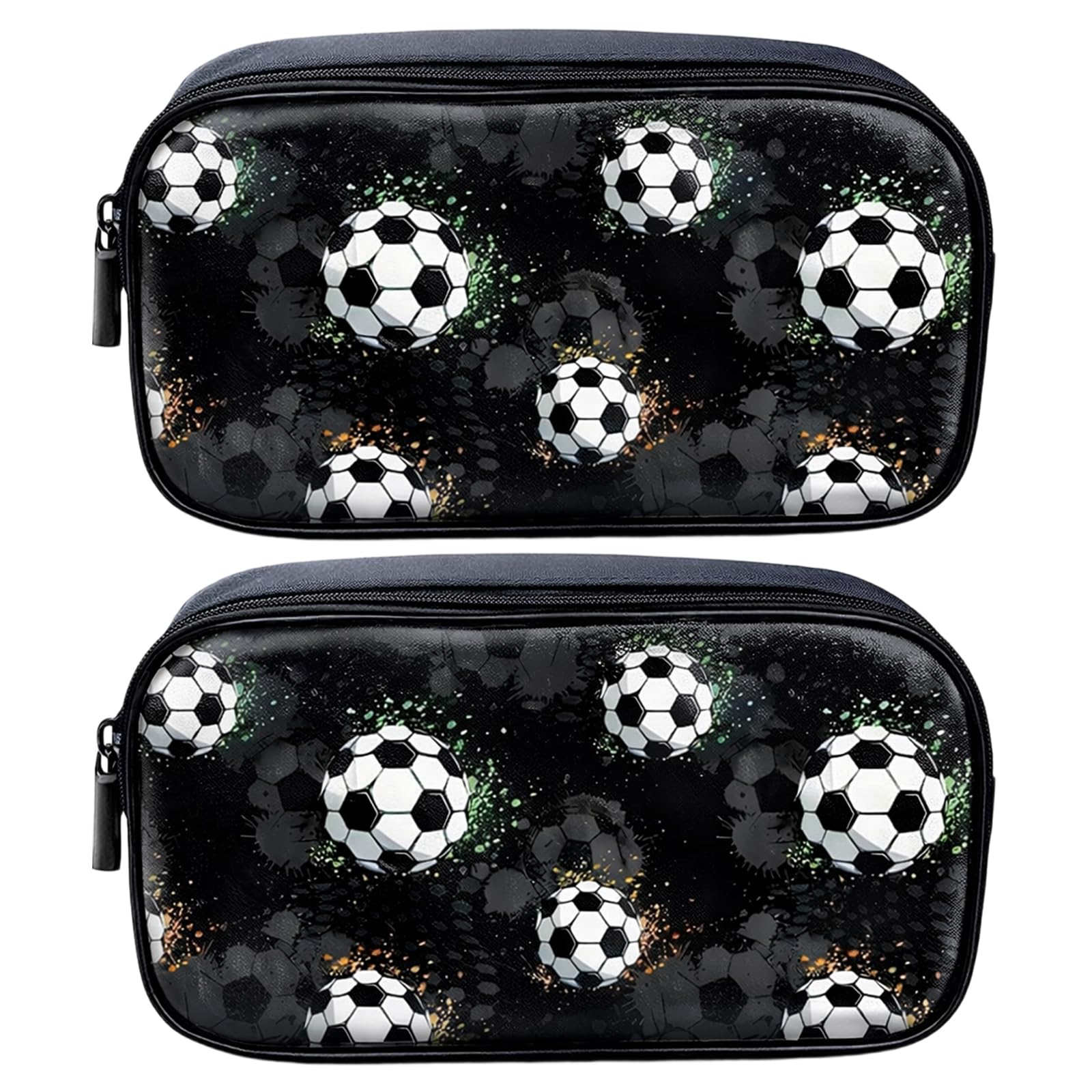 KxrTpx 2Pcs Football Pencil Case for Boys, Soccer Pencil Case with Large Capacity, Football Gifts for Boys and Girls, Portable Stationery Organiser for School and Office Use (Black)