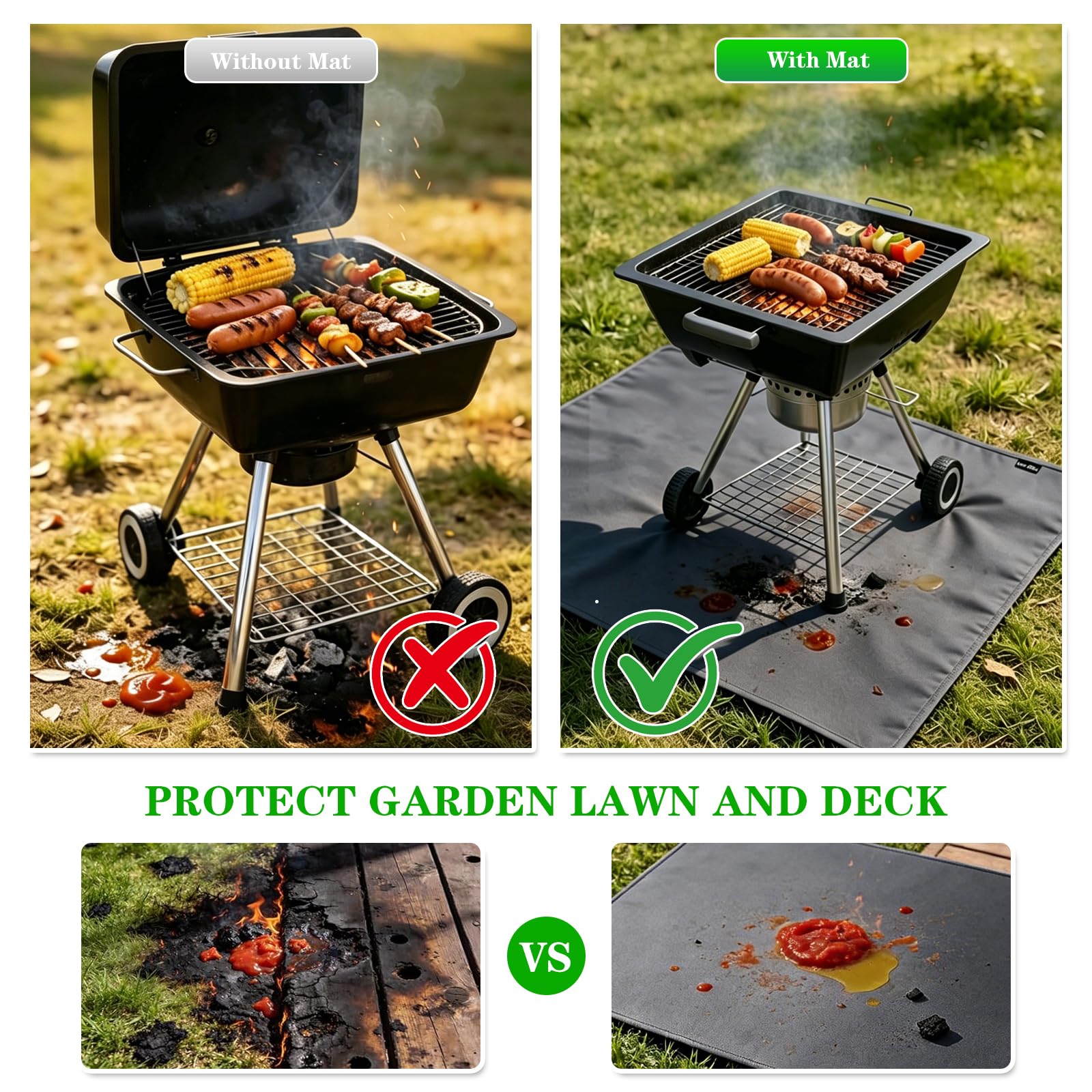 Grillunterlage, Grillschutzmatte Boden, Hitzebeständig, Wasser- Und ÖLabweisend, Leicht Zu Reinigen, Grill Teppich Outdoor für Grills, Gasgriller Und Feuerstellen Im Freien, 122 × 91 cm