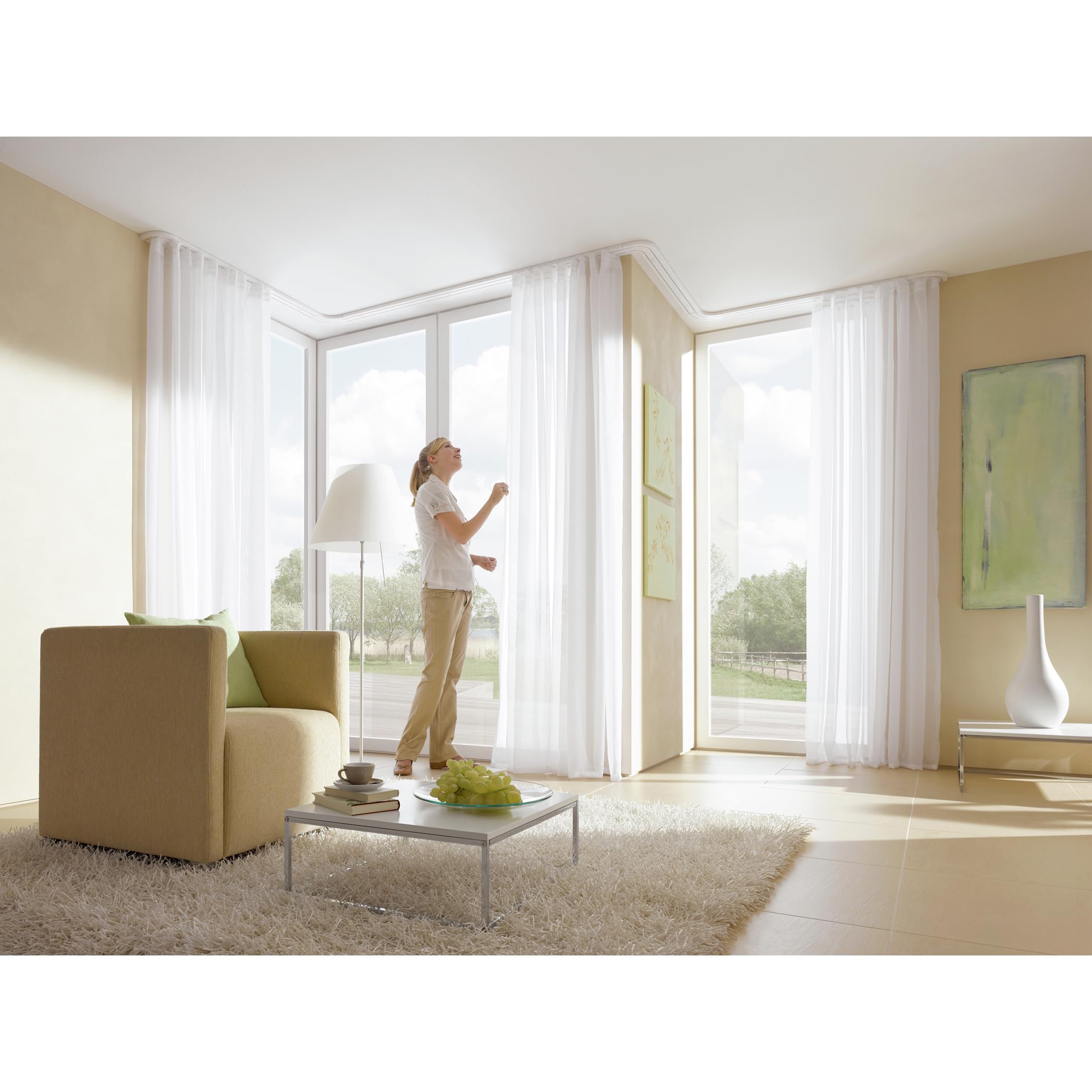 GARDINIA Binario per tende, forato per montaggio a soffitto, binario per tende a 2 binari, Slim Line, plastica, 210 cm, bianco