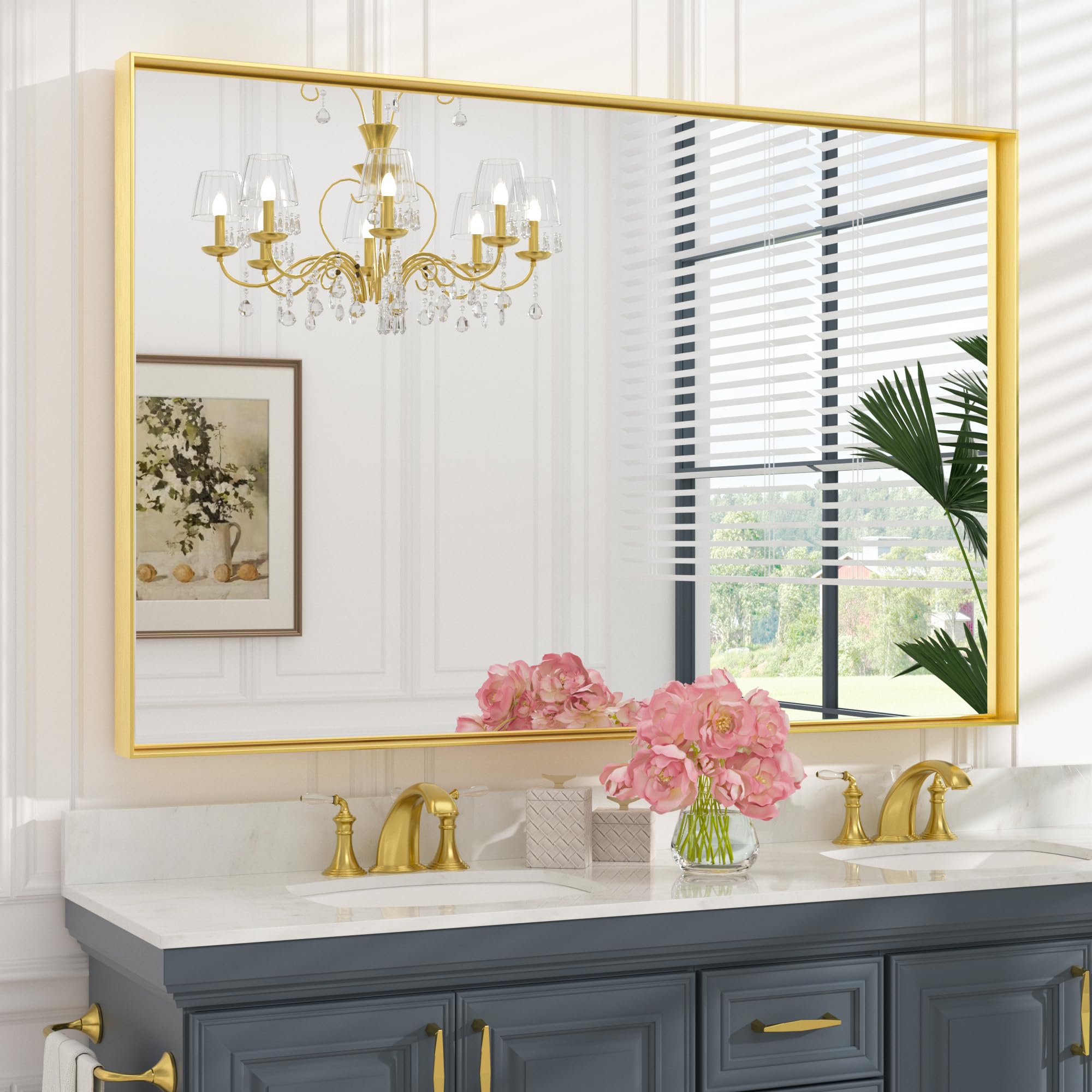 Keonjinn 55x36 Inch Gold Bathroom Mirror for Over Sink, Vanity Mirror