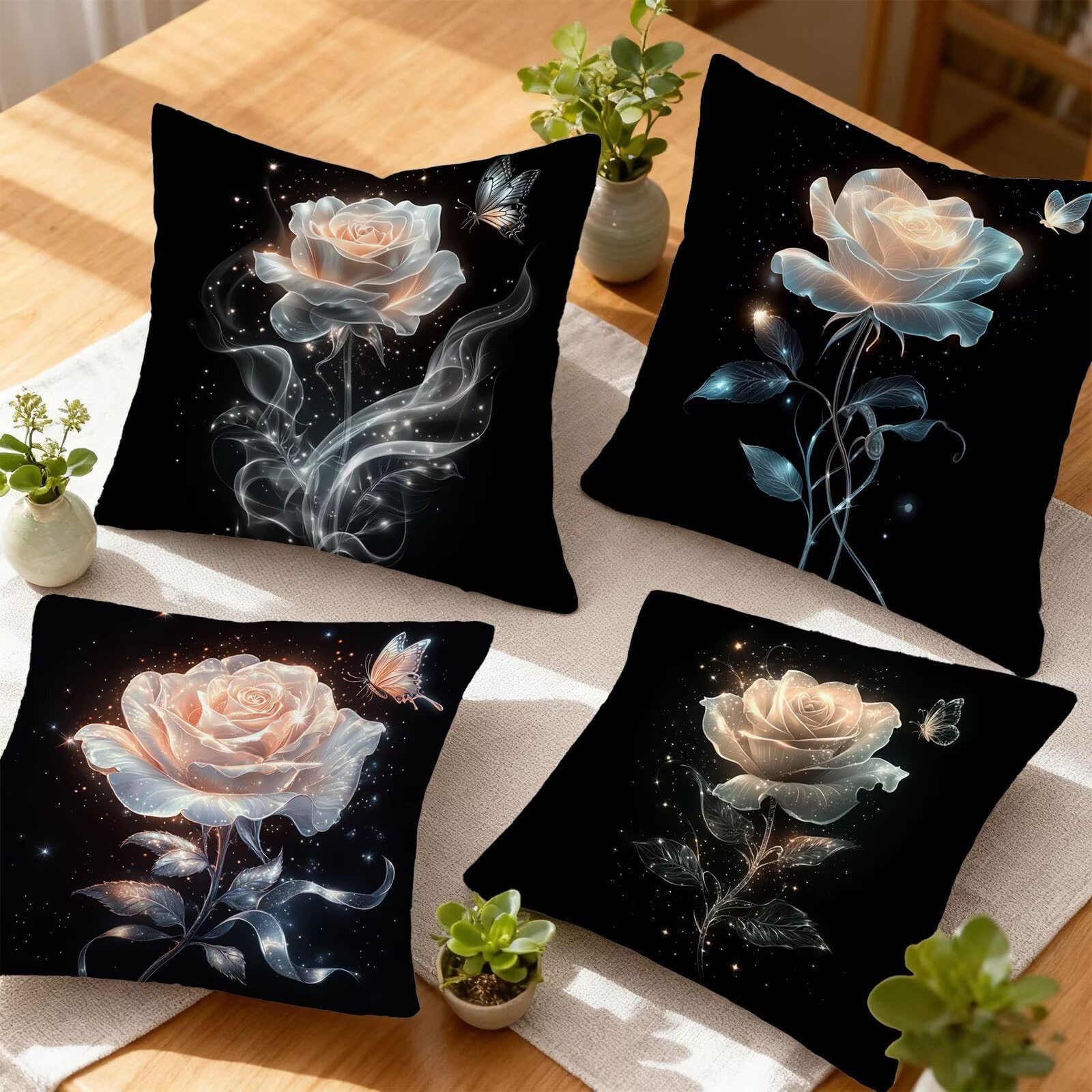 Rosa Funda Cojin 60x60 Flor Funda Almohada 60x60 Cojines Sofa Súper Suave Fundas Cojines Decorativos Fundas Almohadas 4 Piezas Almohada Cervicales y Cuello, para Hogar Cama Salon Decoracion E - 683