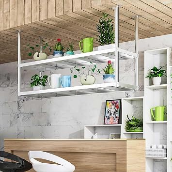 Hanging Pot Rack, Ceiling Mounted Pot Hanger for Kitchen, Metal Cookware Storage OrganizerCeiling mount,80x35x80cm