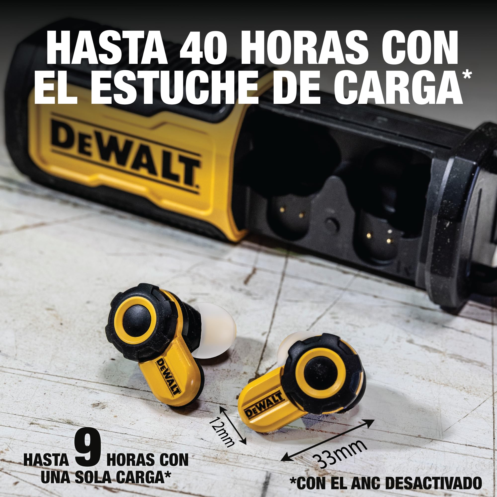 DEWALT Audífonos inalámbricos Jobsite Pro X2 ANC con Bluetooth para Trabajo Pesado, con cancelación Activa de Ruido, 10 h de autonomía (más de 40 h con Estuche), 4 Modos de ecualización, IP54