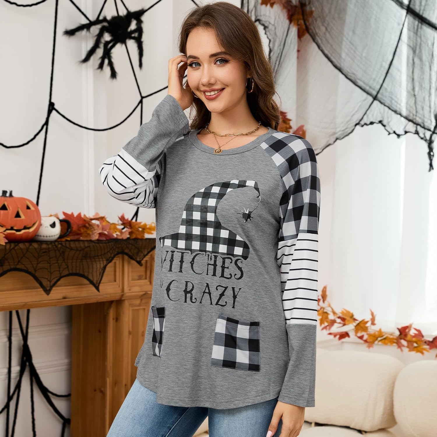 Christmas Shirts for Women Funny Holiday T Shirt Halloween Graphic Tee Tops Oversized Pullover Sweatshirt with Pockets - Image 2