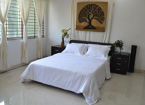 Miniatura 2 de GO GREEN ORGANICS Juego de sábanas de percal 100 algodón orgánico fresco y refrescante y funda de edredón suave a rayas juego de 7 piezas blanco