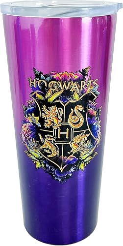 Spoontiques - Taza de viaje de acero inoxidable Hogwarts Crest - Tazas de viaje aisladas - Vaso de acero inoxidable con tapa de viaje y bloqueo