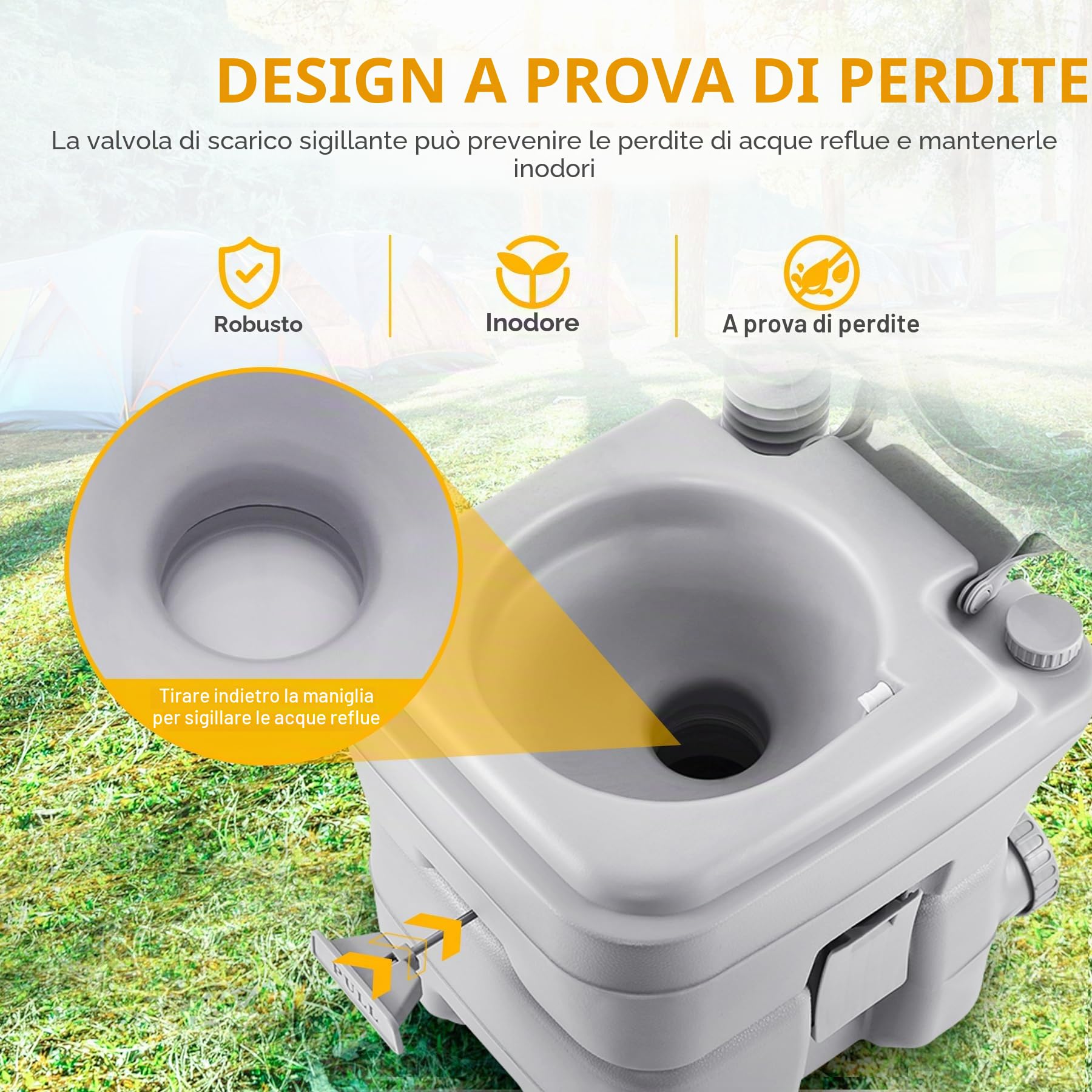 Samger 20L WC da Chimico Campeggio Toilette Portatile con Coperchio WC Staccabile Gabinetto Bagni Chimici capacità di Carico Massima 130KG WC Chimico Portatile per Casa, Camper