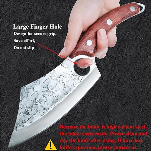 Miniatura 5 de Cuchillos japoneses, cuchillo de carnicero de espiga completa forjado a mano para cortar carne, cuchillo vikingo de acero de alto carbono