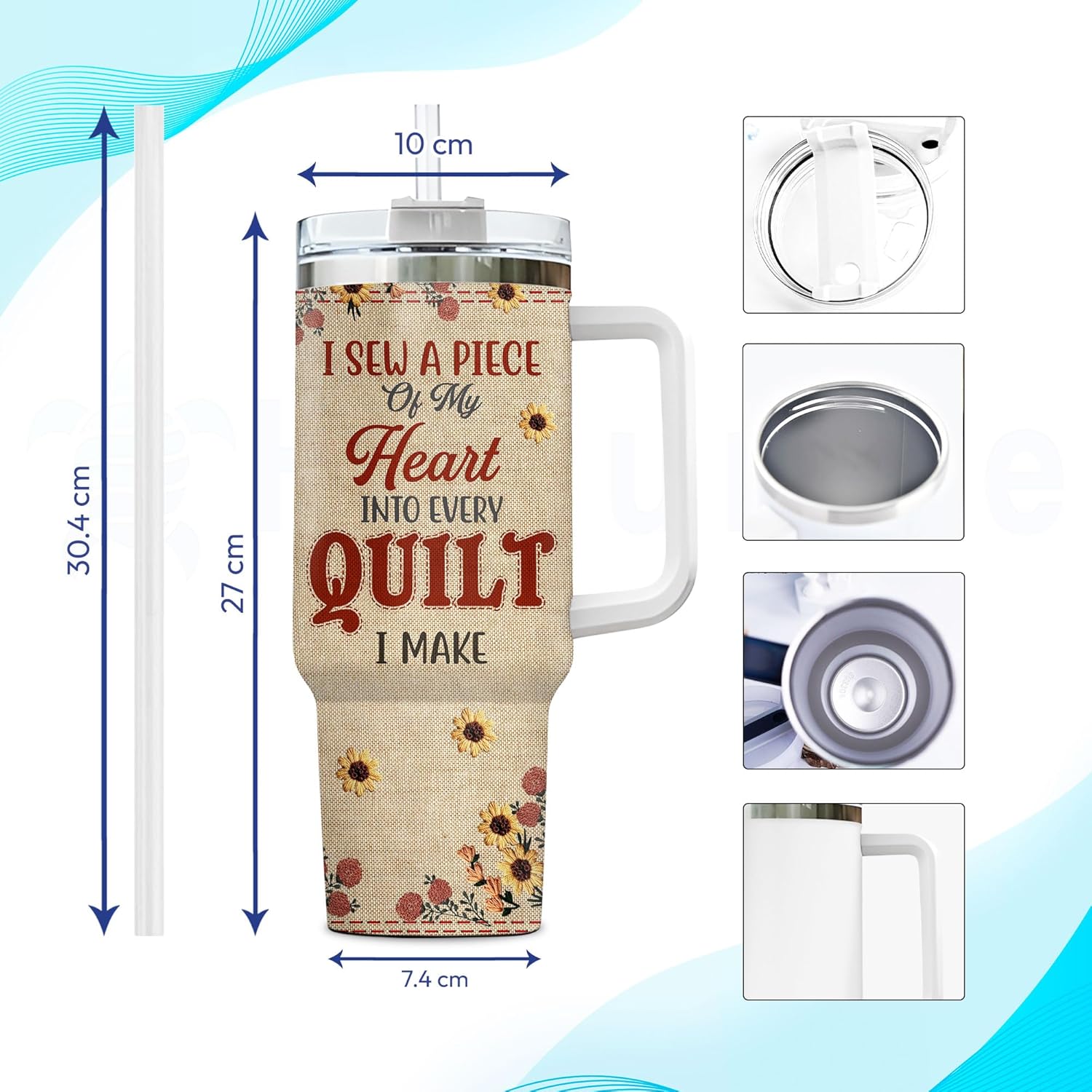 Hyturtle Personalized Gifts For Sewing Lover Tumbler 40oz with Handle and Straw - Stainless Steel Travel Coffee Cup With Lid - Idea Quilting Crochet Lover Gifts For Women, Girl On Birthday Christmas