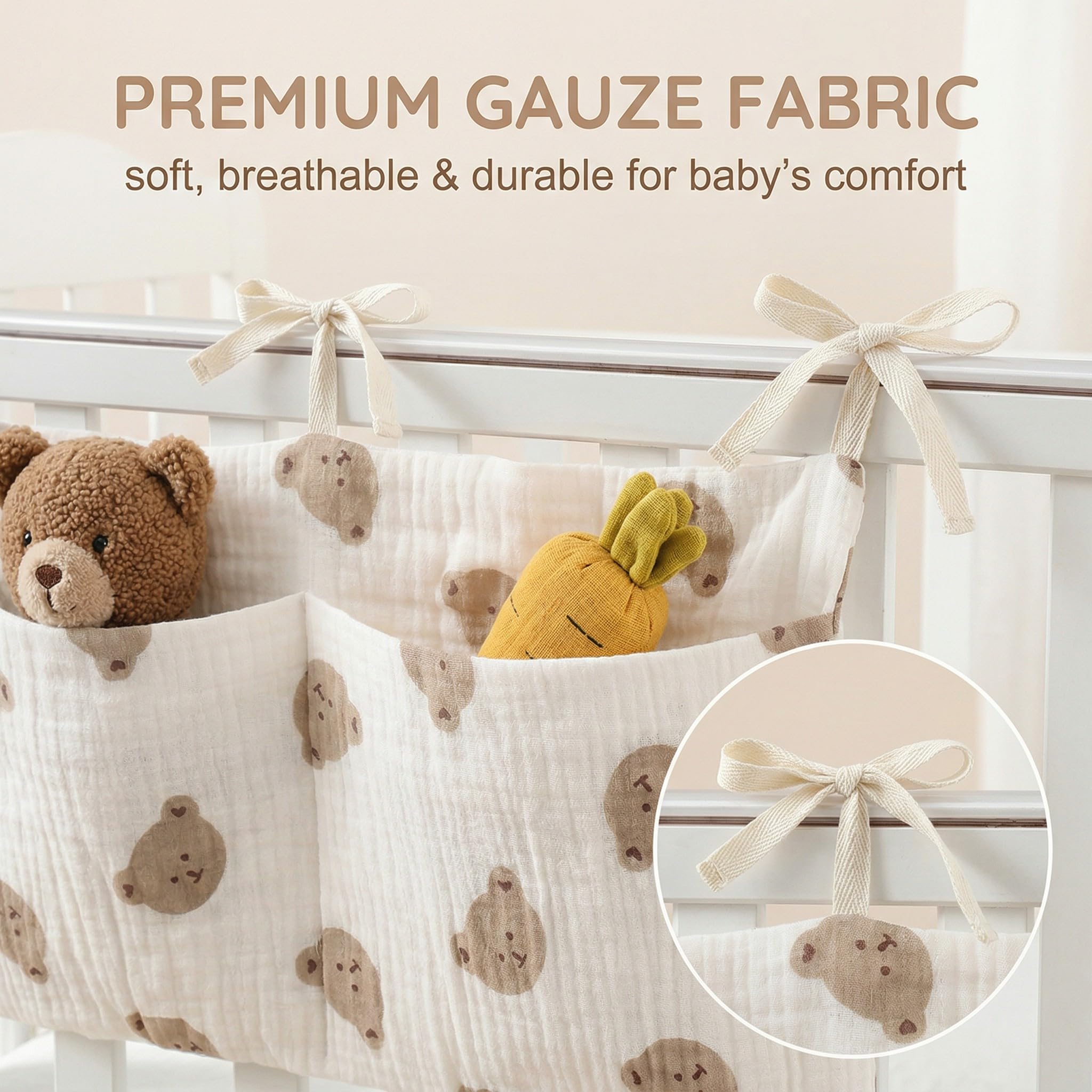BAUCH Borsa Appendere per Lettino,Organizer per Cameretta dei Bambini, 2 Tasche, Tasche Portaoggetti Letto,per Lettino per Riporre Vestiti Pannolini Giocattoli,39X20CM