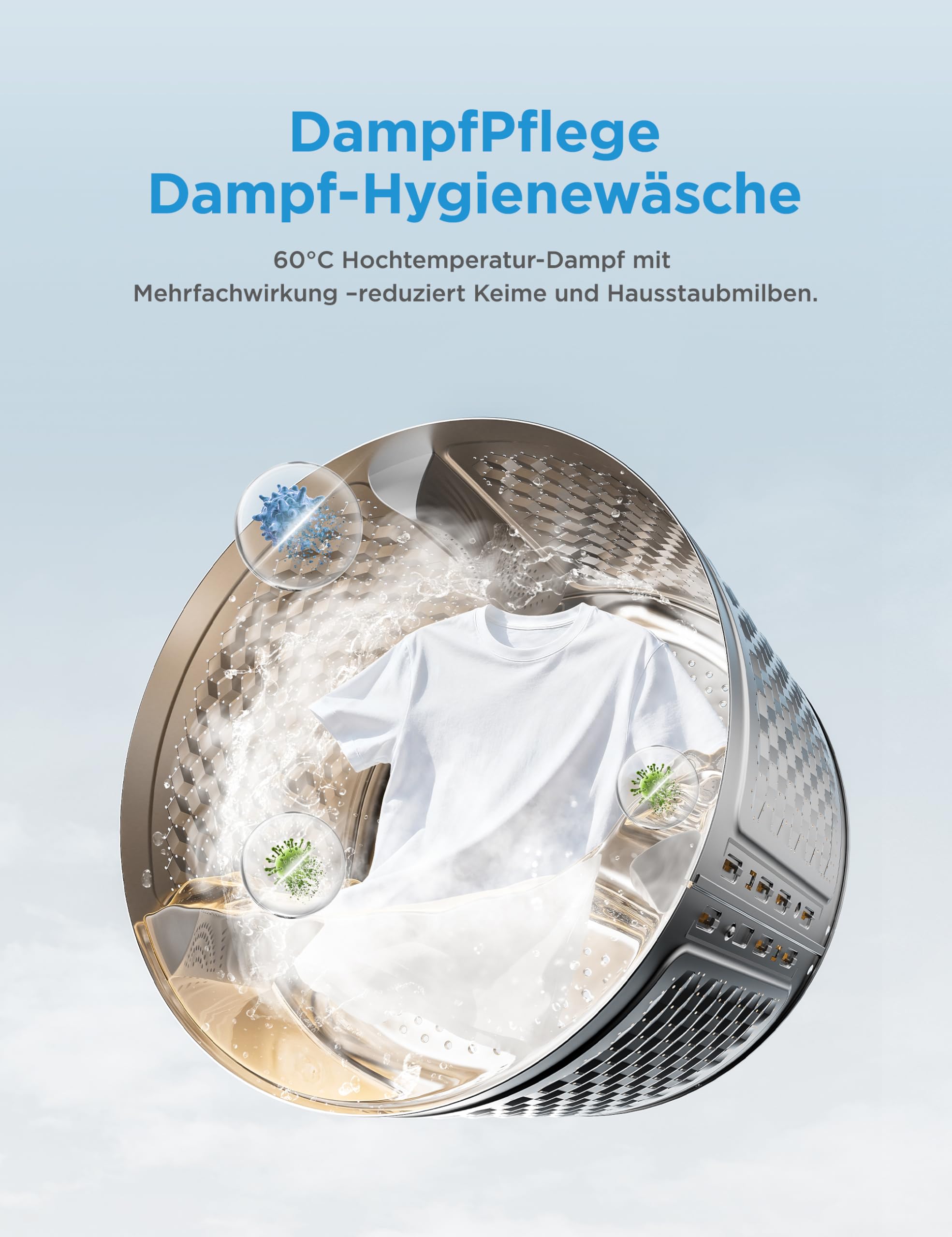 Midea Waschtrockner 8/6 kg EEK A-10% BLDC Inverter Motor weiß MFV3ED80BA10 | Waschen und Trocknen, Woolmark & Sportpflege, 15 Min Schnellwäsche, Steam Wash, Kaltwäsche, 95°C Hygiene, Quick‑Dry