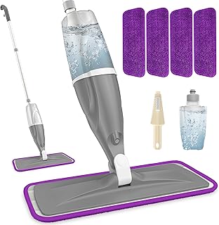 Spray Mops for Floor Cleaning Microfiber Floor Mop for Hardwood Floors Wet Dust Mop Flat Mop Floor Cleaner Mop with 4 Washable Pads 440 Ml Refillable Bottle for Wood Floor Tile Laminate Vinyl Kitchen
