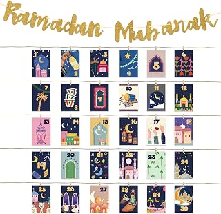 Ramadan Advent Calendar, 30 Days Countdown to Eid Calendar Ramadan Mubarak Hanging Banner for Eid Decorations Gifts