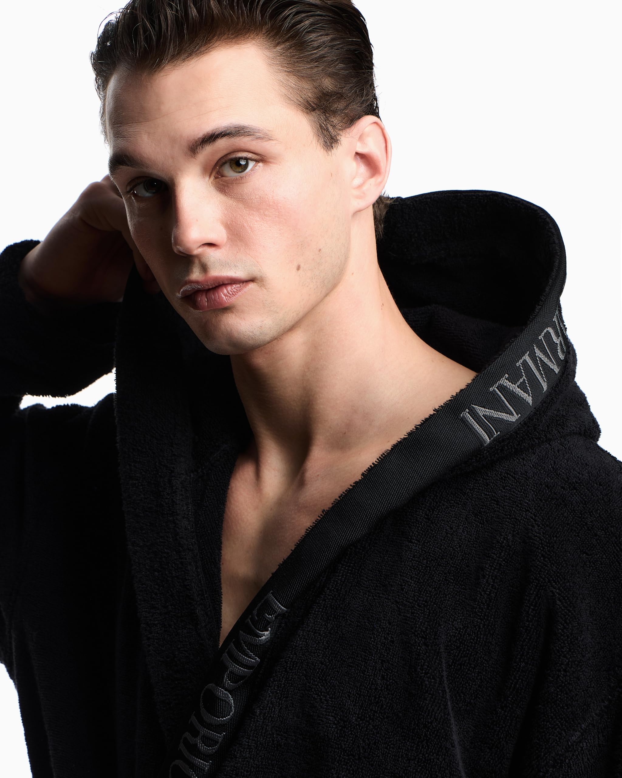 EMPORIO ARMANI Szlafrok męski z gąbką, czarny, L, Czarny, L