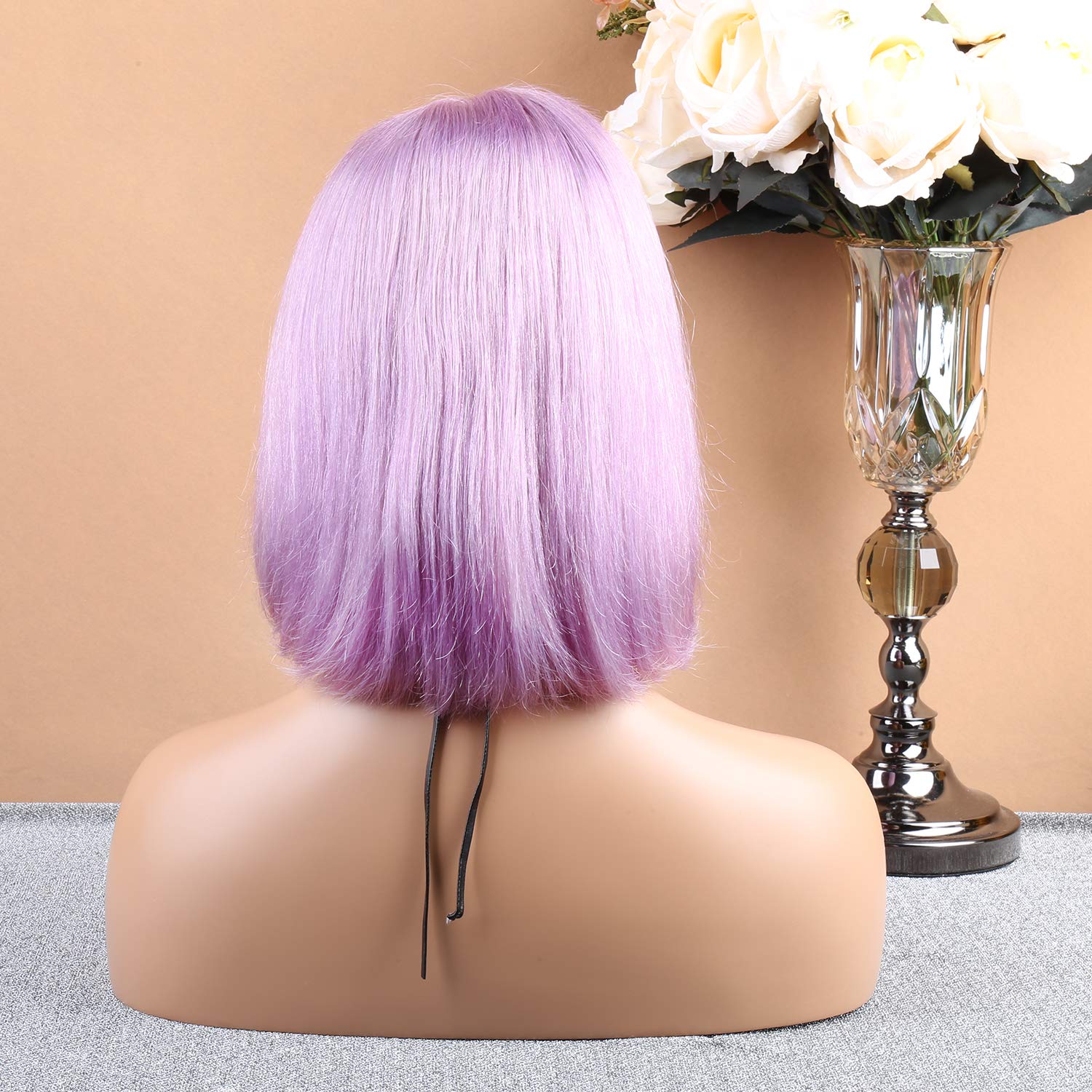 LAVENDER HUMAN BOB WIG Amazon.com : Lilac Purple Bob Wig - Lace Front, Human Hair  main image 2