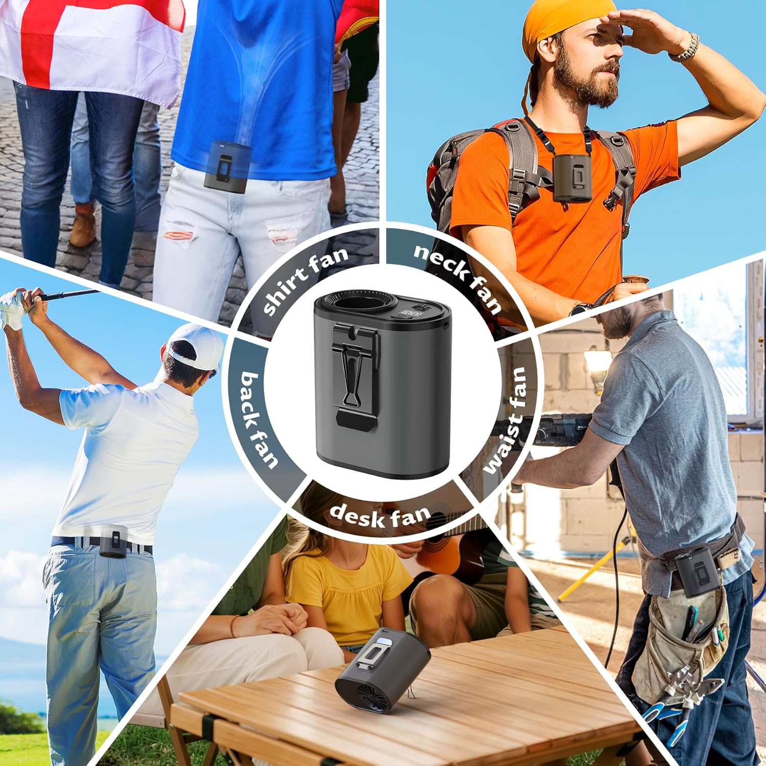BREEZOME Portable Waist Fan 10000mAh Rechargeable with 20000RPM Stepless Speed, Powerful Airflow Belt Fan, 25H Personal Cooling Fan, LED Display, Wearable Shirt Fan for Outdoor Camping Worksite