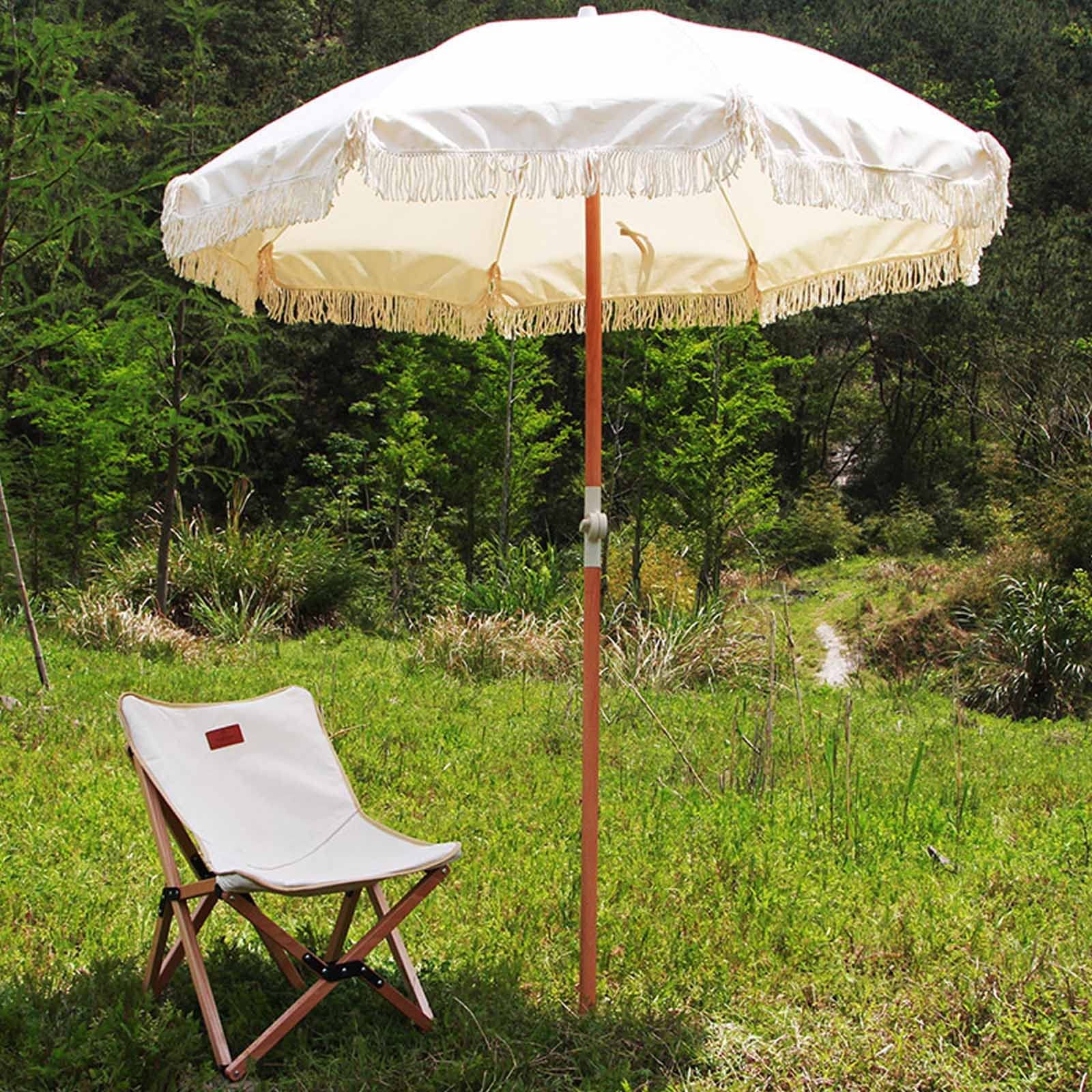 Parasol, Beżowy Frędzel, Parasol Ogrodowy, Parasol Kempingowy, Parasol Plażowy Z Frędzlami, Ochrona Przed Słońcem,Wit