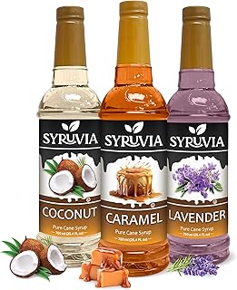Syruvia Caramel, Coconut and Lavender Coffee Syrup - 25.4 fl oz. Premium Coffee Flavoring Syrup. Kosher, and Gluten-Free. ...