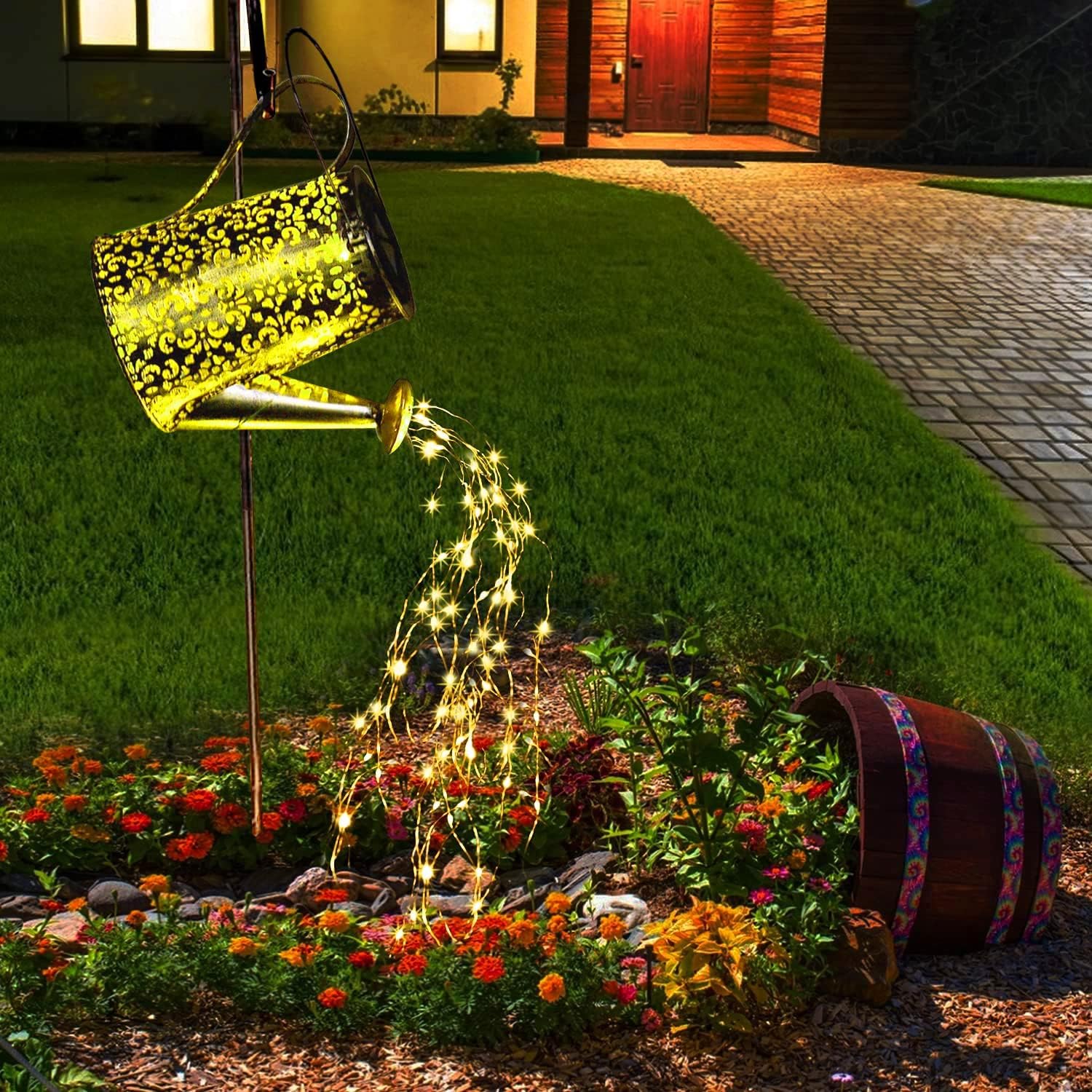 Solar Watering Can Lights Garden Ornaments Waterproof Copper Outdoor