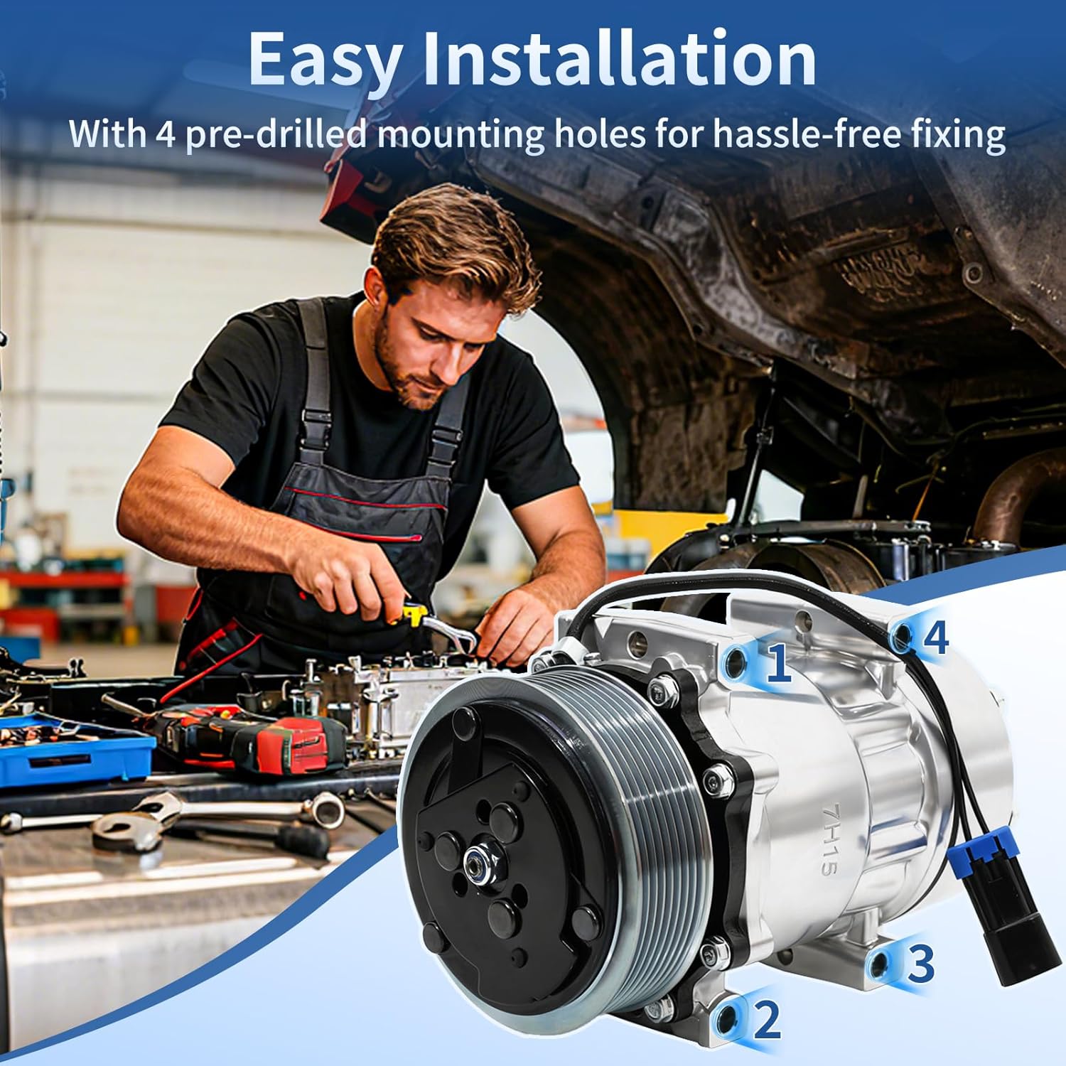 AC Compressor with Clutch Automitive Replacement Air Conditioning Compressor Compatible with Kenworth C500 K270 K370 T170 T270 T370 T400 W900 Peterbilt 320 379 385, Replace # CO-4759C