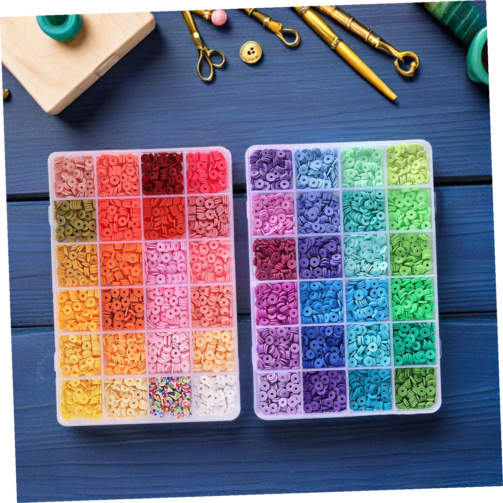 VILLCASE Kit De Perles Artisanales En Argile 48 Couleurs Mélangées, 100 Pcs Par Couleur 200 Accessoires, Pour Fabrication De Bracelets Diy, Filles, Création Bijoux, Loisirs Créatifs, Présent Fête