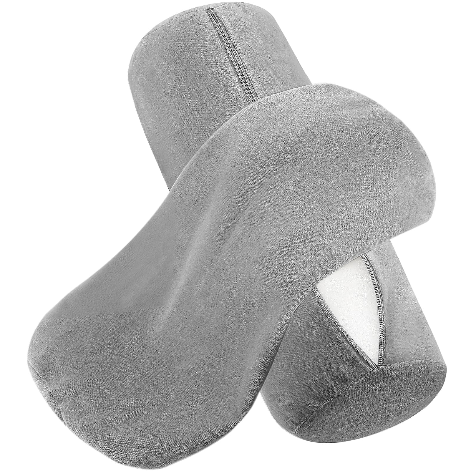 2 Pcs Cervical Neck Roll Pillow Covers with Zipper, Soft Neck Roll Pillowcases for Home Decor, Cylindrical Pillow Cushion (Gray, 16 x 6 Inch)