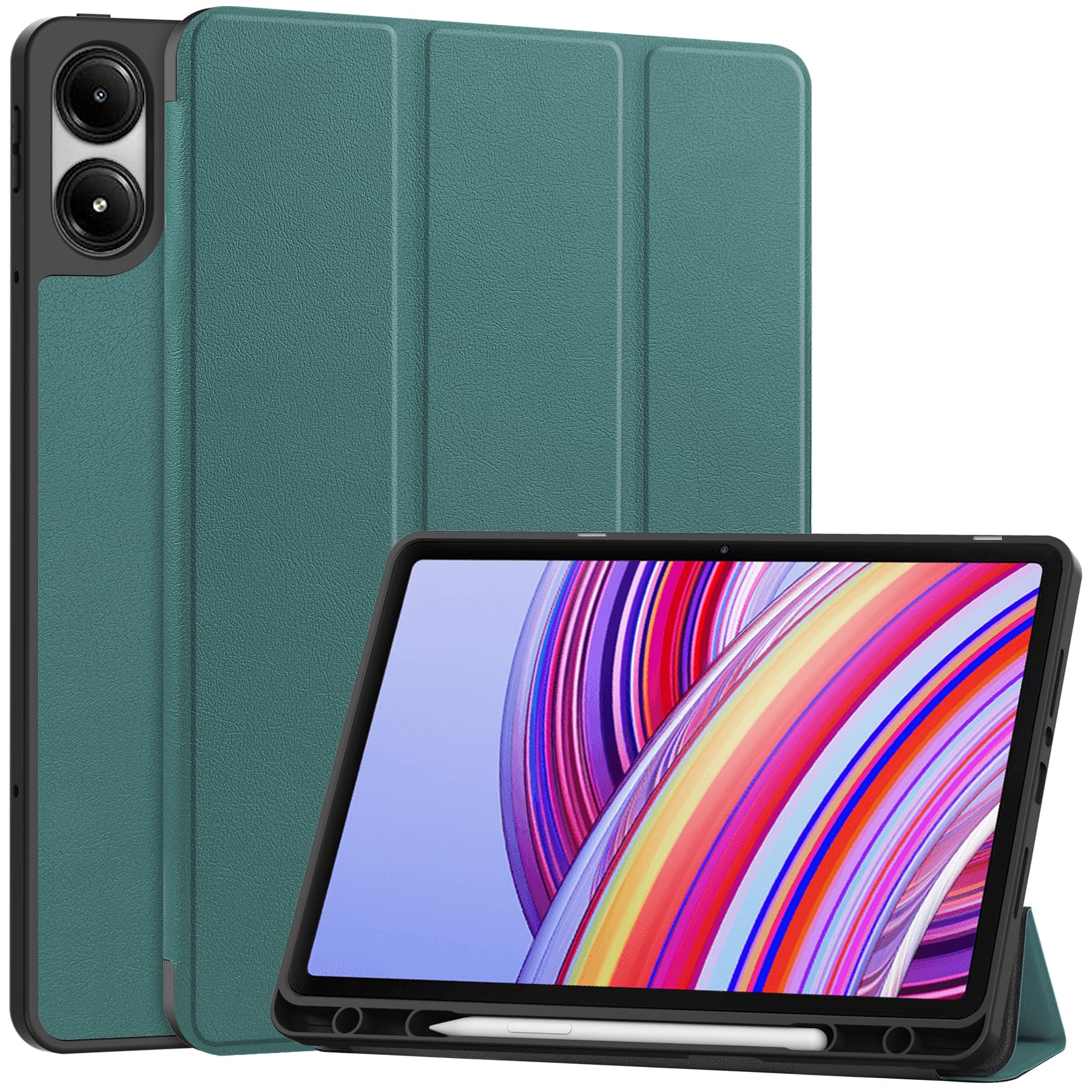 idudao Hülle für Redmi Pad Pro, Leichte Ultradünne PU Leder Schutzhülle Case Cover für Xiaomi Poco Pad 12,1 Zoll Tabletten 2024,Dunkelgrün