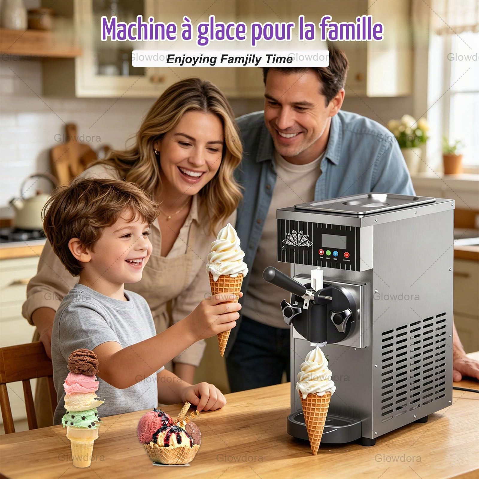 Machine À Glace Professionnelle Pour Particulier Et Commerce, Machine À Glace Italienne De Comptoir 450w, Réservoir 2,5l, Production 4-5l/H, Écran Led, Inoxydable Pour Fêtes Et Cafés Metallic