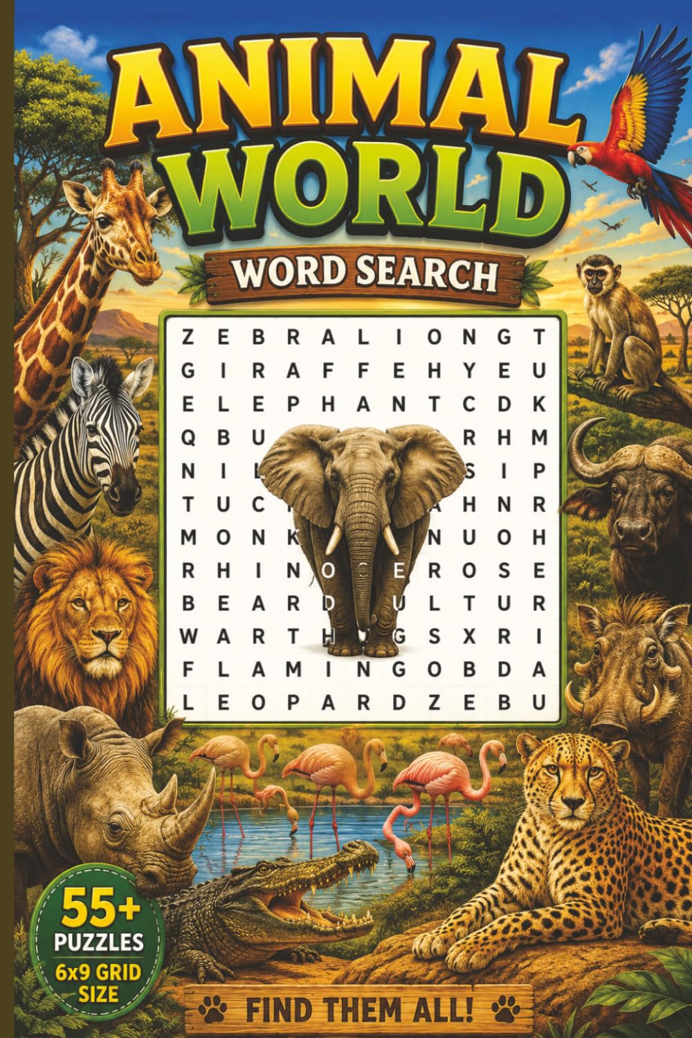 Animal World word search: Hidden World Animals Word Search Challenge Find over 400 unique animals hidden in a 6x9 puzzle grid of land, sea, and sky creatures from around the world.