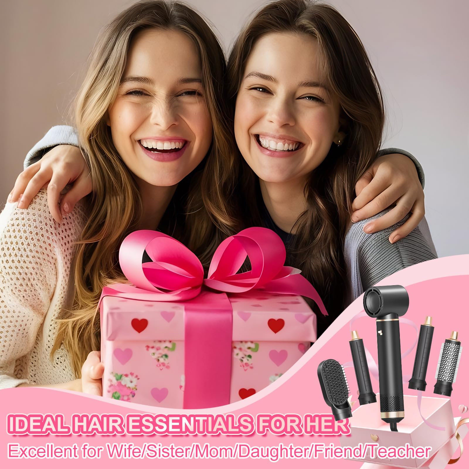 Dryhsip Brosse Soufflante 5 en 1, Brosse Chauffante Brushing et Air Styler avec Têtes Amovibles (fer Friser, Volumatrice, Lissante, Boucleur), de Voyage Légers pour Femmes et Hommes (Matte)