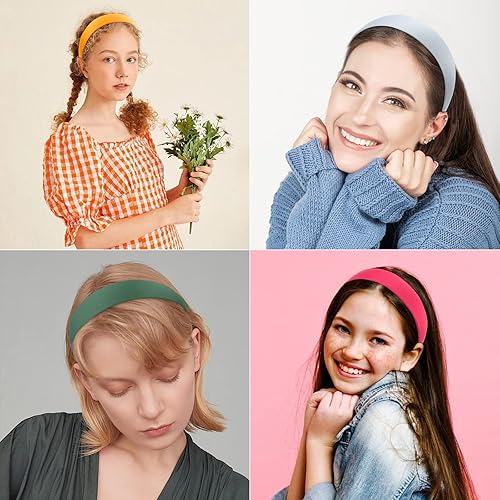 Miniatura 4 de Wecoe Paquete de 10 diademas de satén de 1.3 pulgadas de ancho para mujer, antideslizantes, blanco, morado, rojo, azul, verde, coloridas, bandas