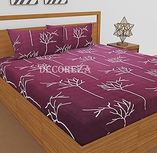 DECOREZA 350 TC King Size Elastic Fitted Bedsheet with Deep Pocket Cotton Feel Bed Sheet for Double Bed, Soft, Breathable & Wrinkle-Resistant, Includes 2 Pillow Covers, Size - 72"x78" Maroon Tree