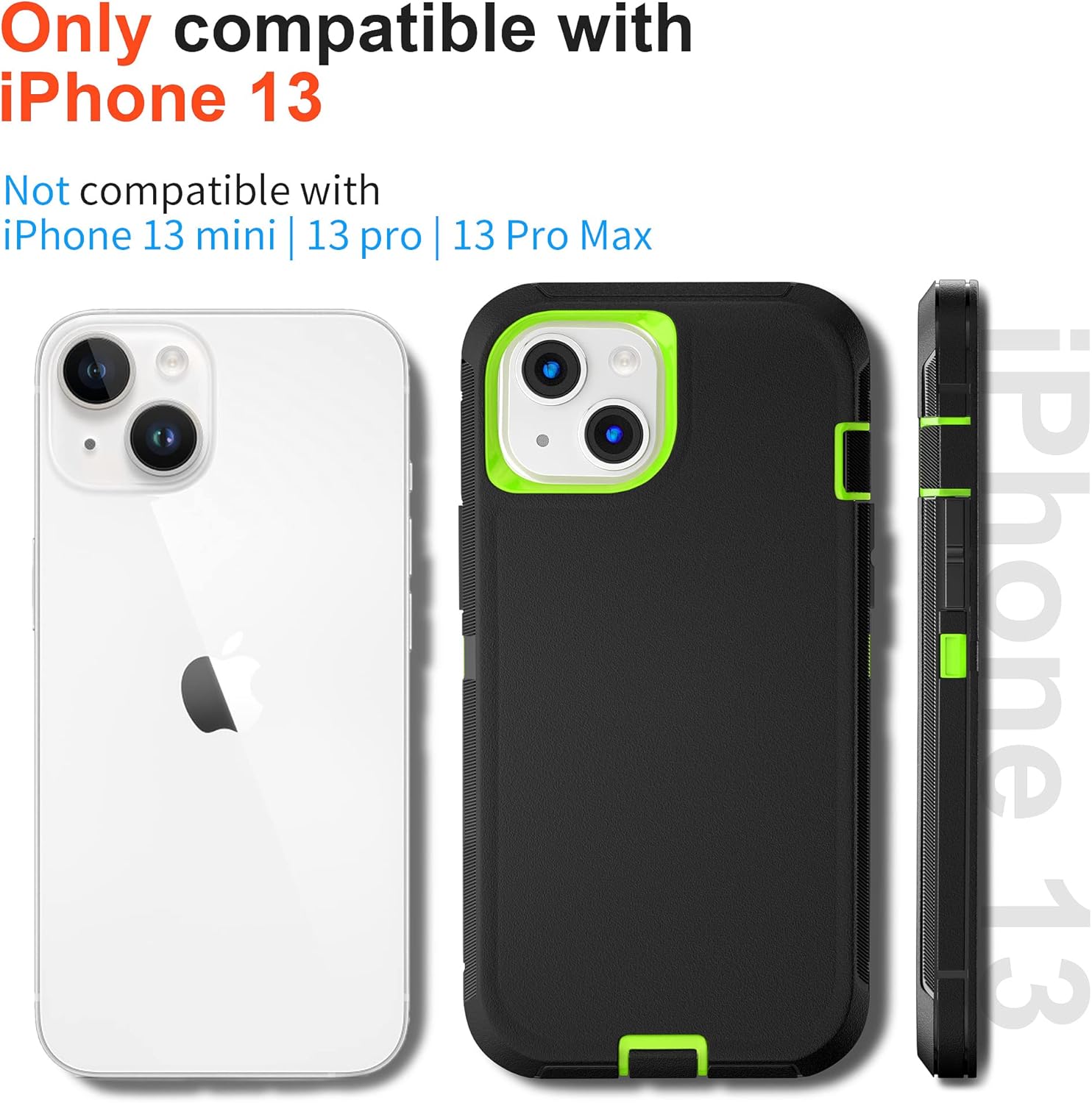 for iPhone 13 Case with 2 Pack Screen Protector - Military Grade Rugged Full Body Phone Case for Men and Women (Black+Green) - Image 4