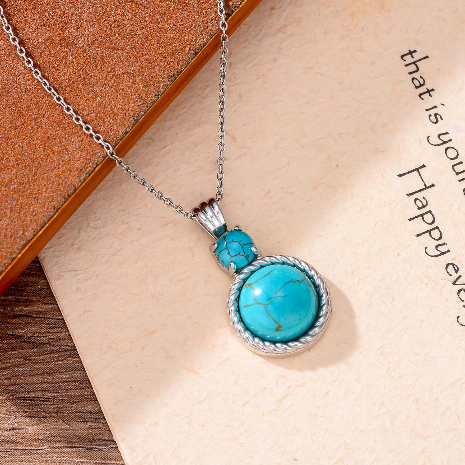 Natural Turquoise Necklace Sterling Silver, Genuine Blue Turquoise Pendant with 925 Silver Chain for Women, Handmade Boho Stone Jewelry Gift Idea, Adjustable 18-20 inch - Image 3