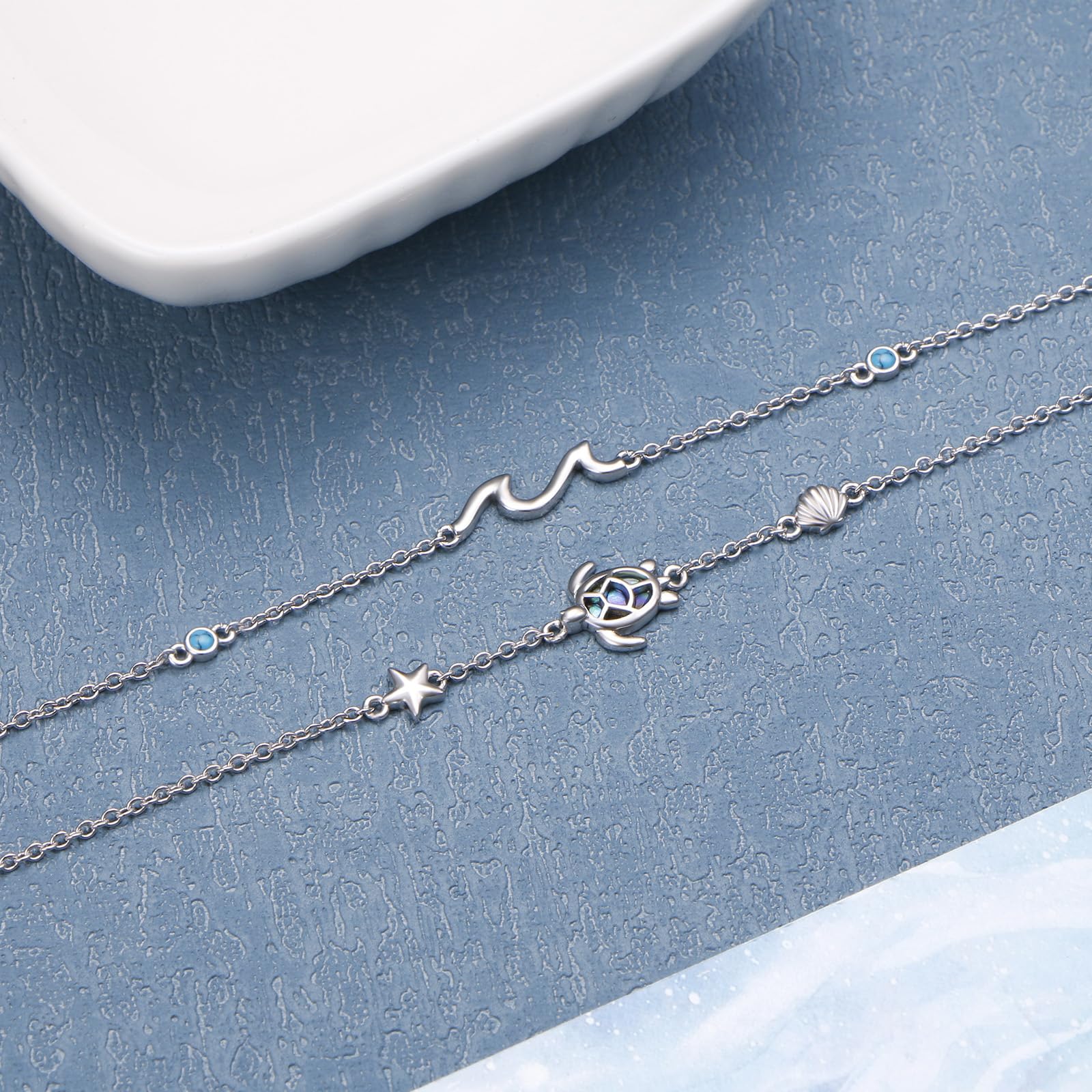 Flyow 925 Sterling Silber Doppelschichtige Schildkröte Fußkette
