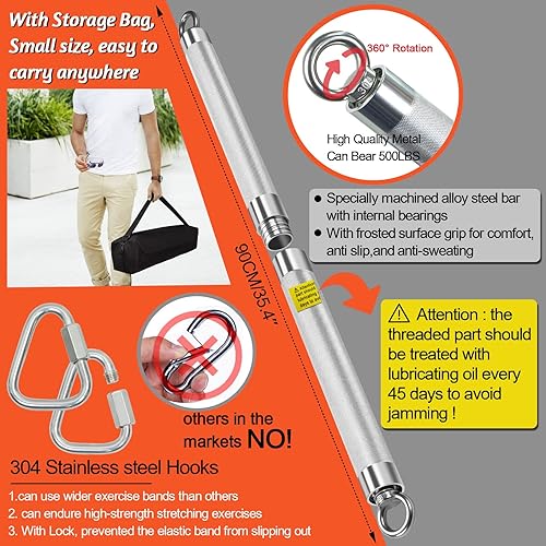 Miniatura 6 de Barra de resistencia desmontable con 3 bandas apilables y anclaje de puerta, kit de gimnasio en casa resistente de 500 libras, equipo de