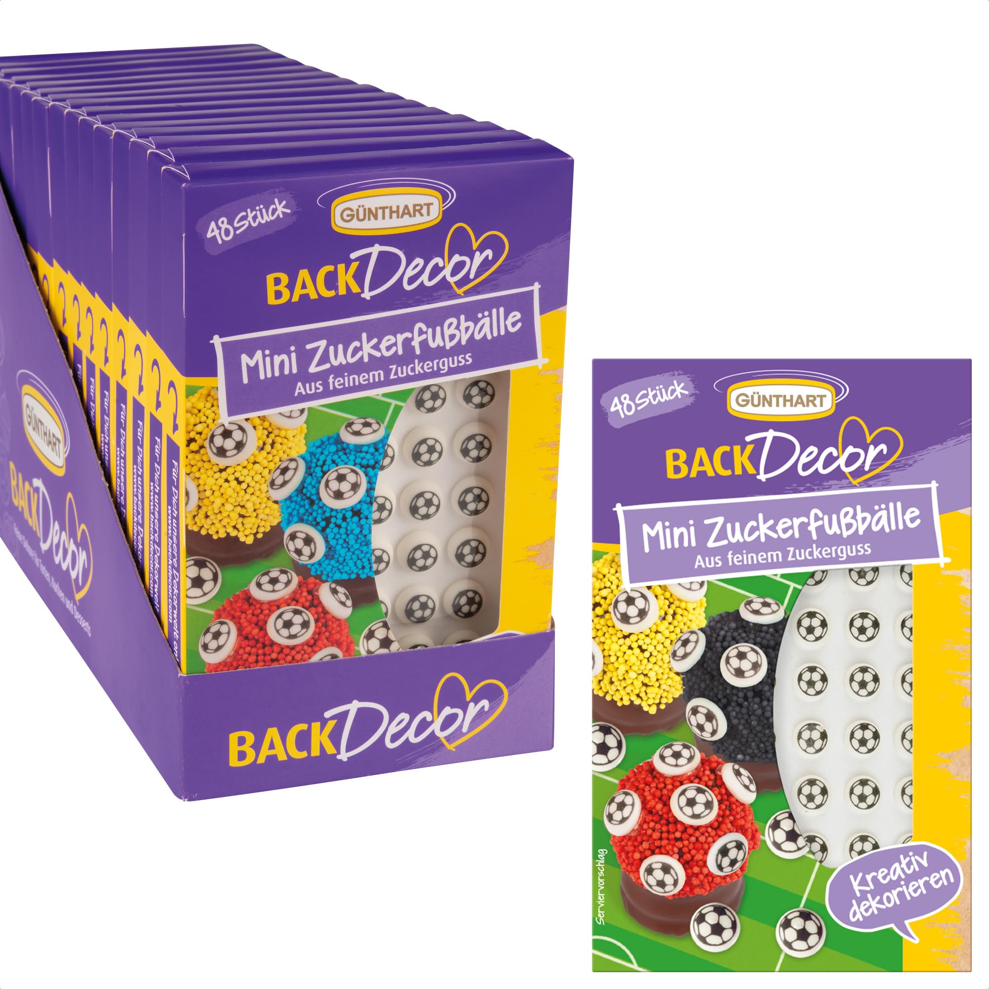 Günthart BackDecor VKE mit 15 Packungen | 48 Mini Fußbälle | Zucker | Fußball
