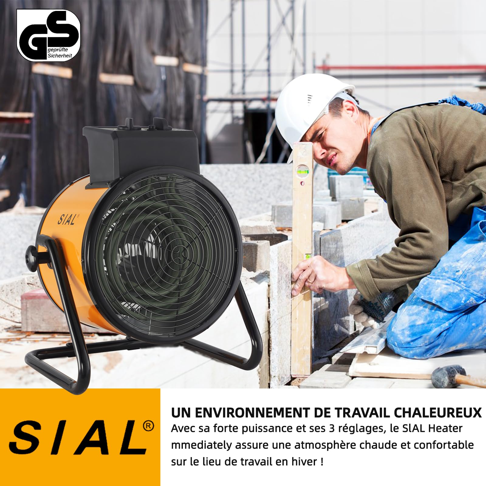 SIAL Industriel Radiateur électrique - 9000W, 400V Chauffage Soufflant - Pour Chantier, Atelier Ou Garage (Jaune)